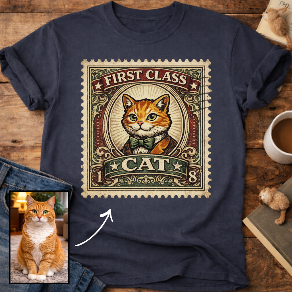 First Class Stamp Custom Personalized Cat T-Shirt