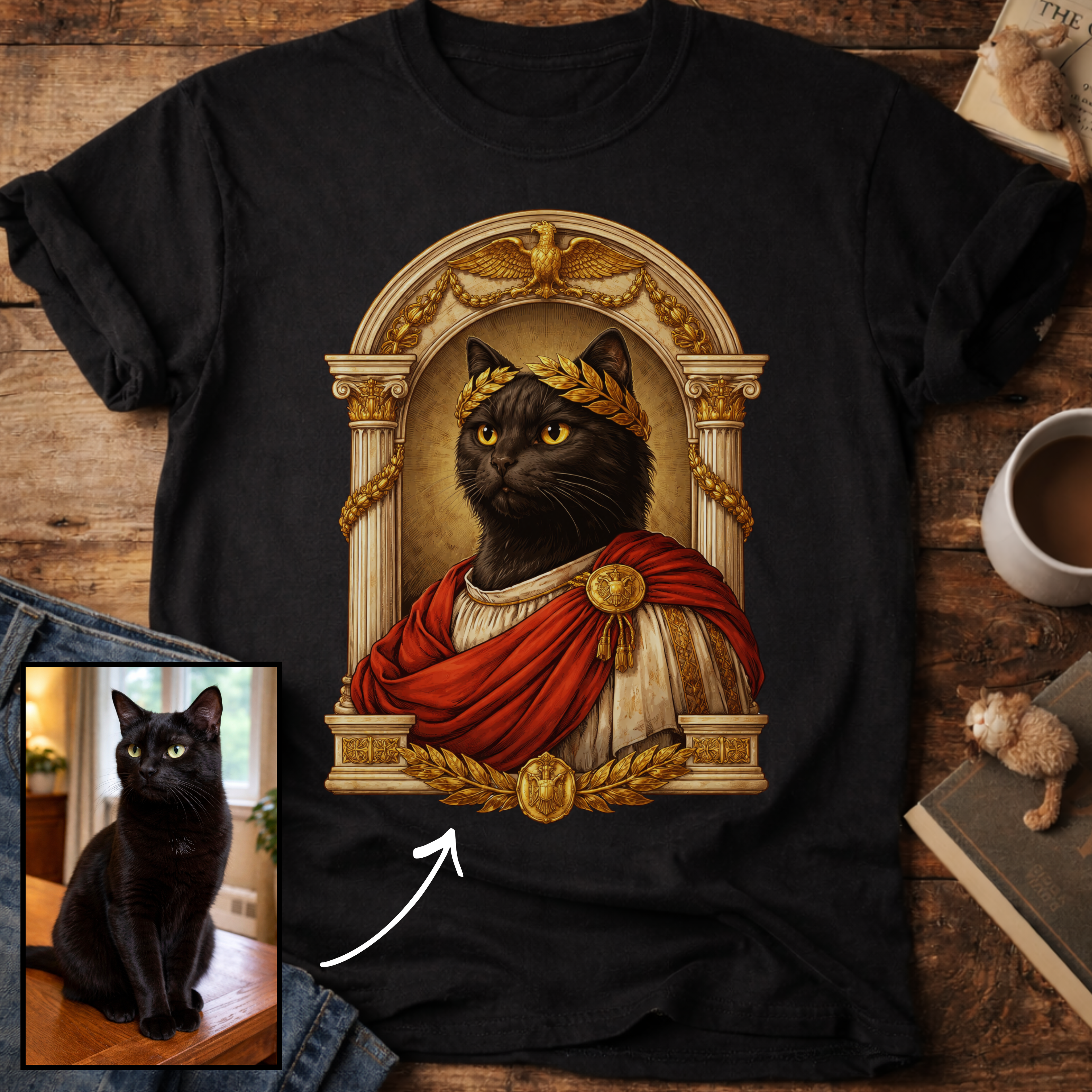 Laureled Emperor Cat Portrait Personalized T-Shirt