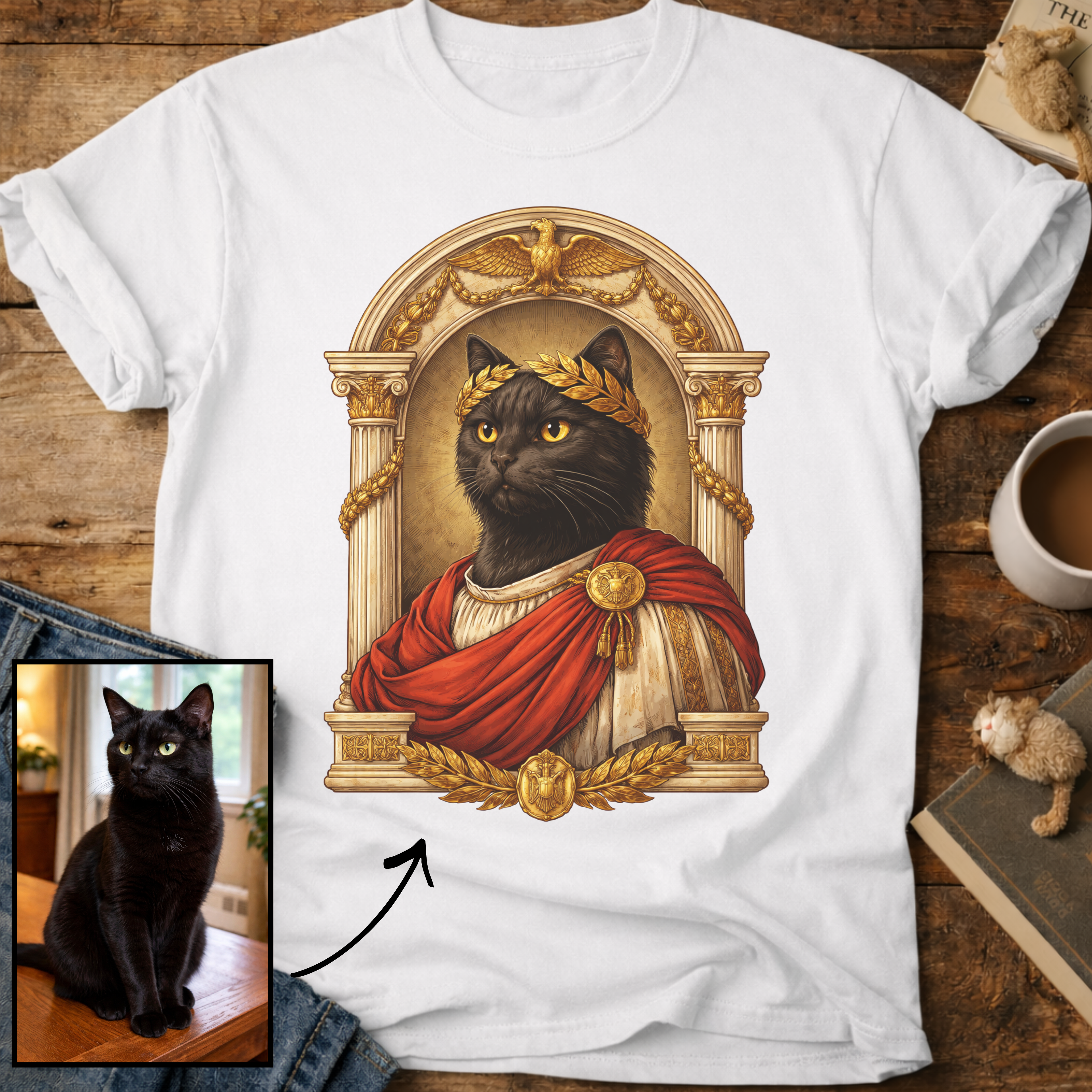 Laureled Emperor Cat Portrait Personalized T-Shirt