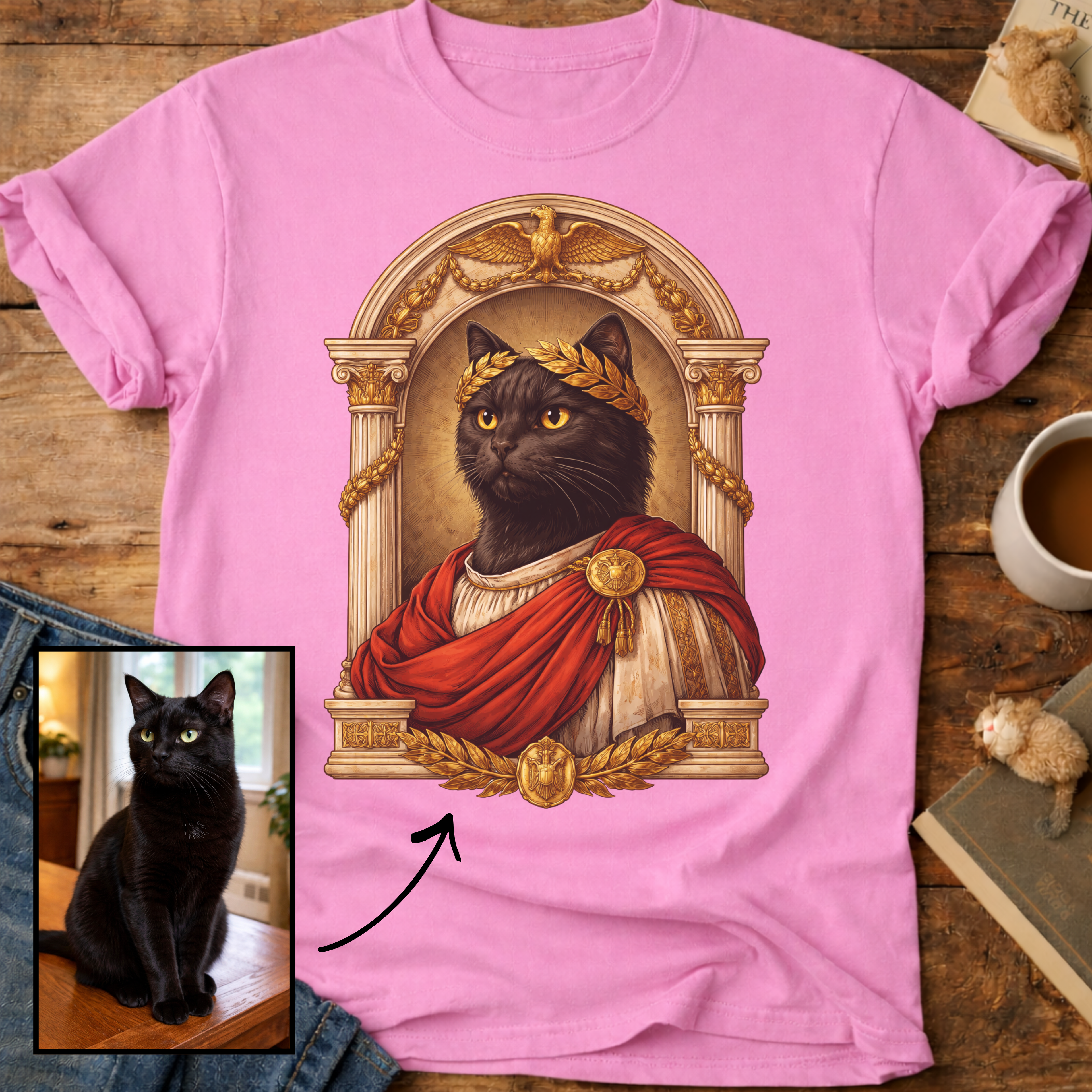 Laureled Emperor Cat Portrait Personalized T-Shirt