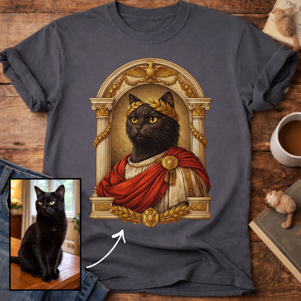 Laureled Emperor Cat Portrait Personalized T-Shirt