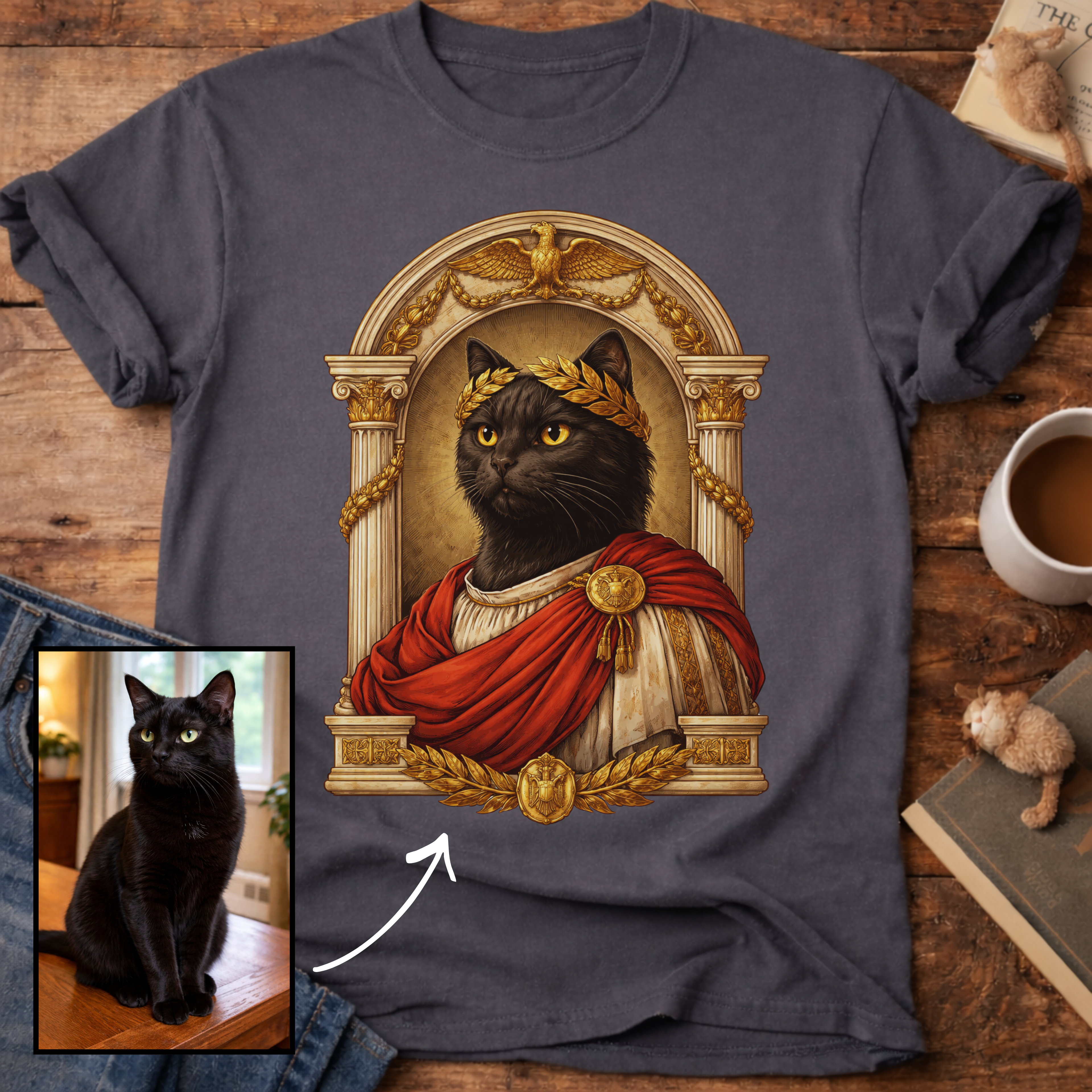Laureled Emperor Cat Portrait Personalized T-Shirt