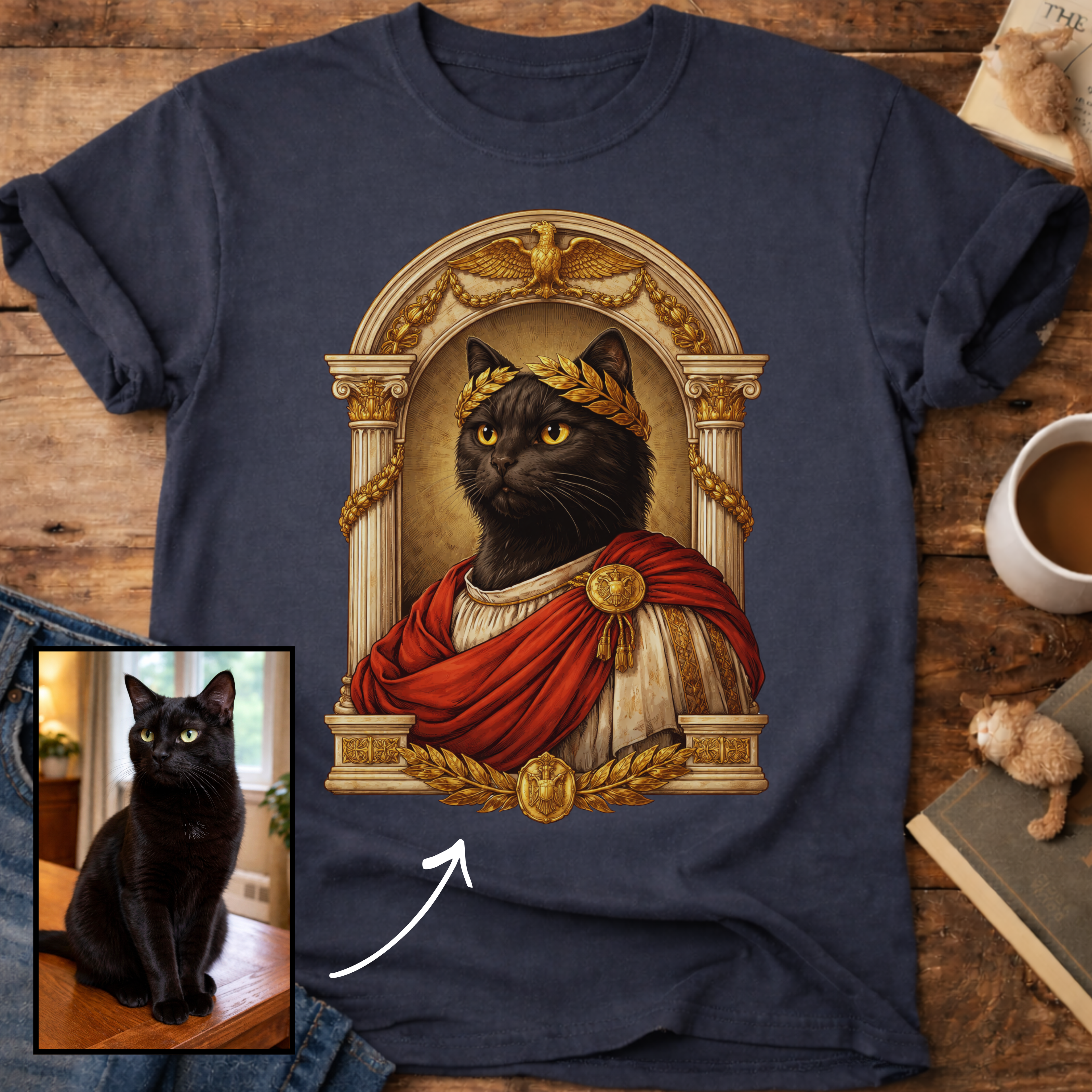 Laureled Emperor Cat Portrait Personalized T-Shirt