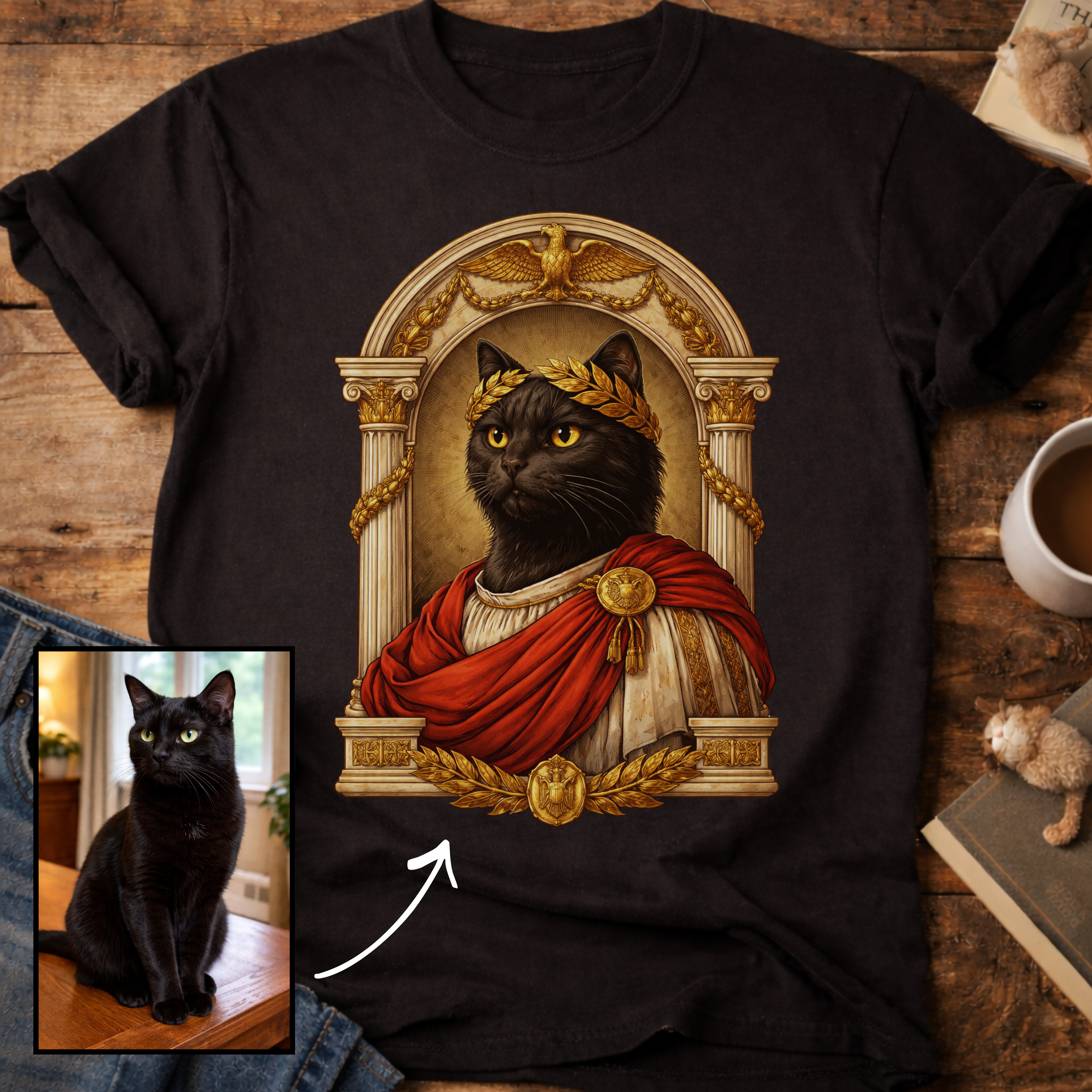 Laureled Emperor Cat Portrait Personalized T-Shirt