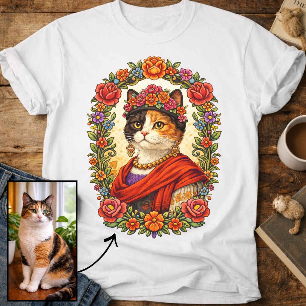 Floral Muse Cat Art Portrait Personalized T-Shirt