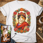 Floral Muse Cat Art Portrait Personalized T-Shirt
