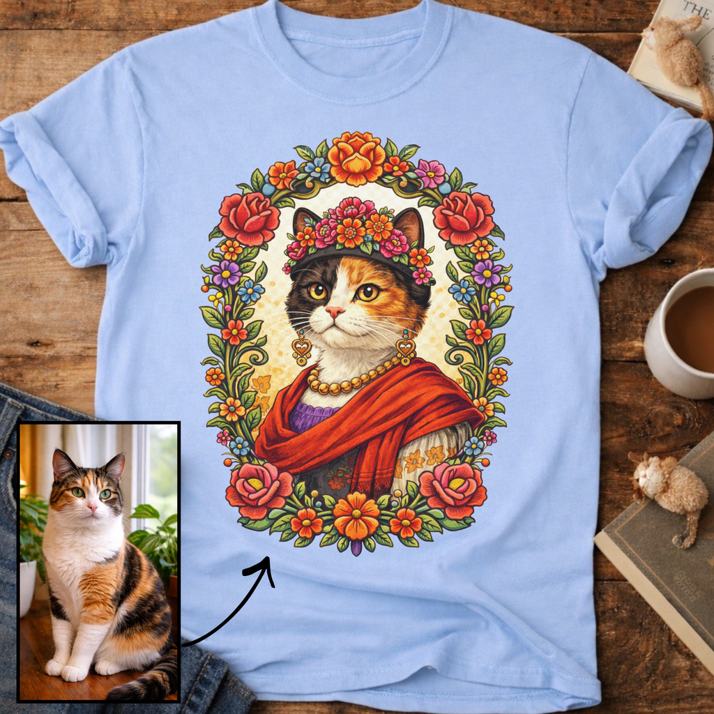 Floral Muse Cat Art Portrait Personalized T-Shirt