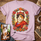 Floral Muse Cat Art Portrait Personalized T-Shirt