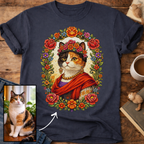 Floral Muse Cat Art Portrait Personalized T-Shirt