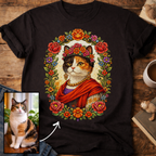 Floral Muse Cat Art Portrait Personalized T-Shirt