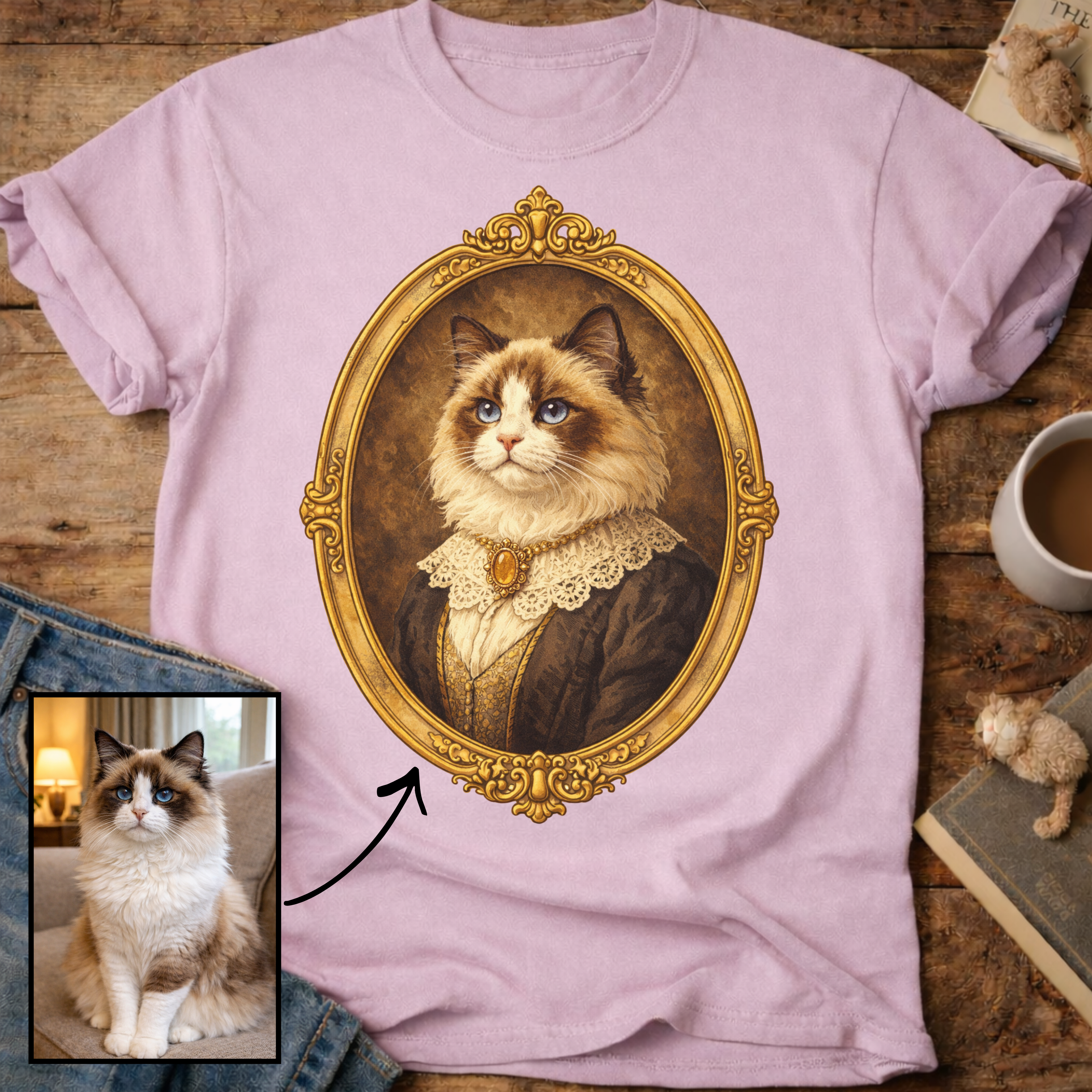 Victorian Heirloom Cat Portrait Personalized T-Shirt