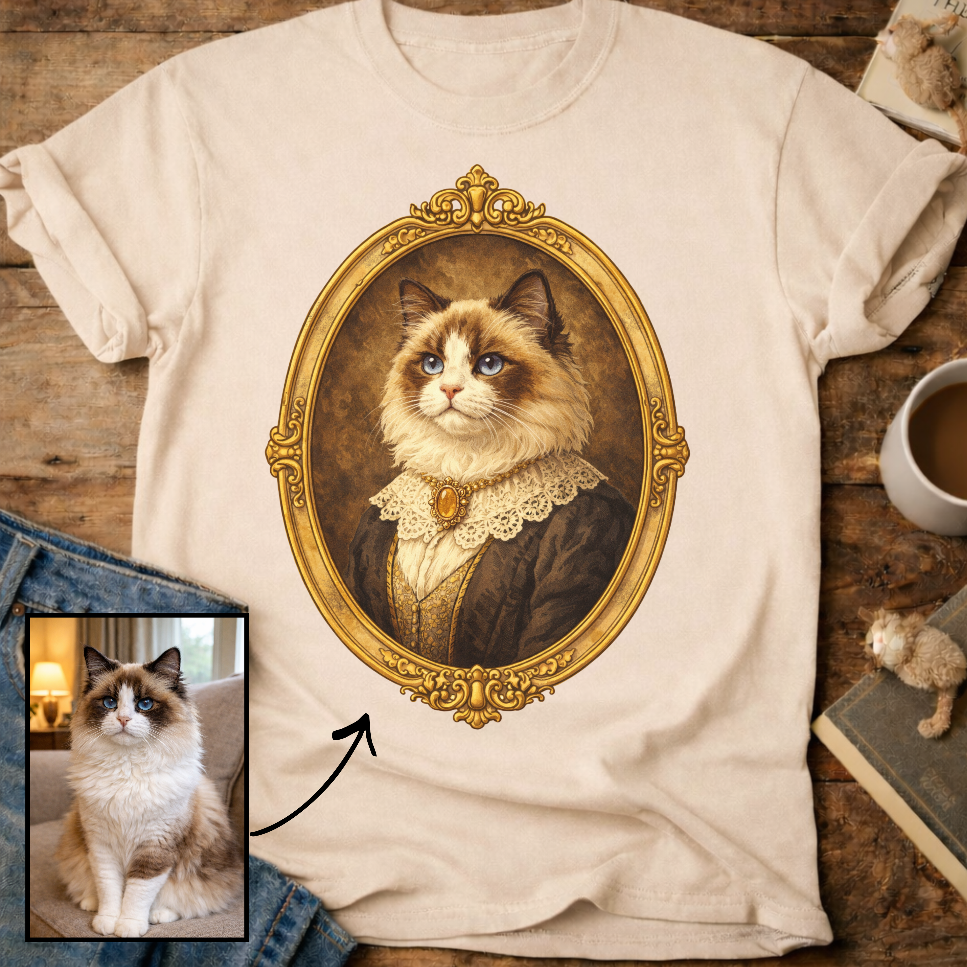 Victorian Heirloom Cat Portrait Personalized T-Shirt