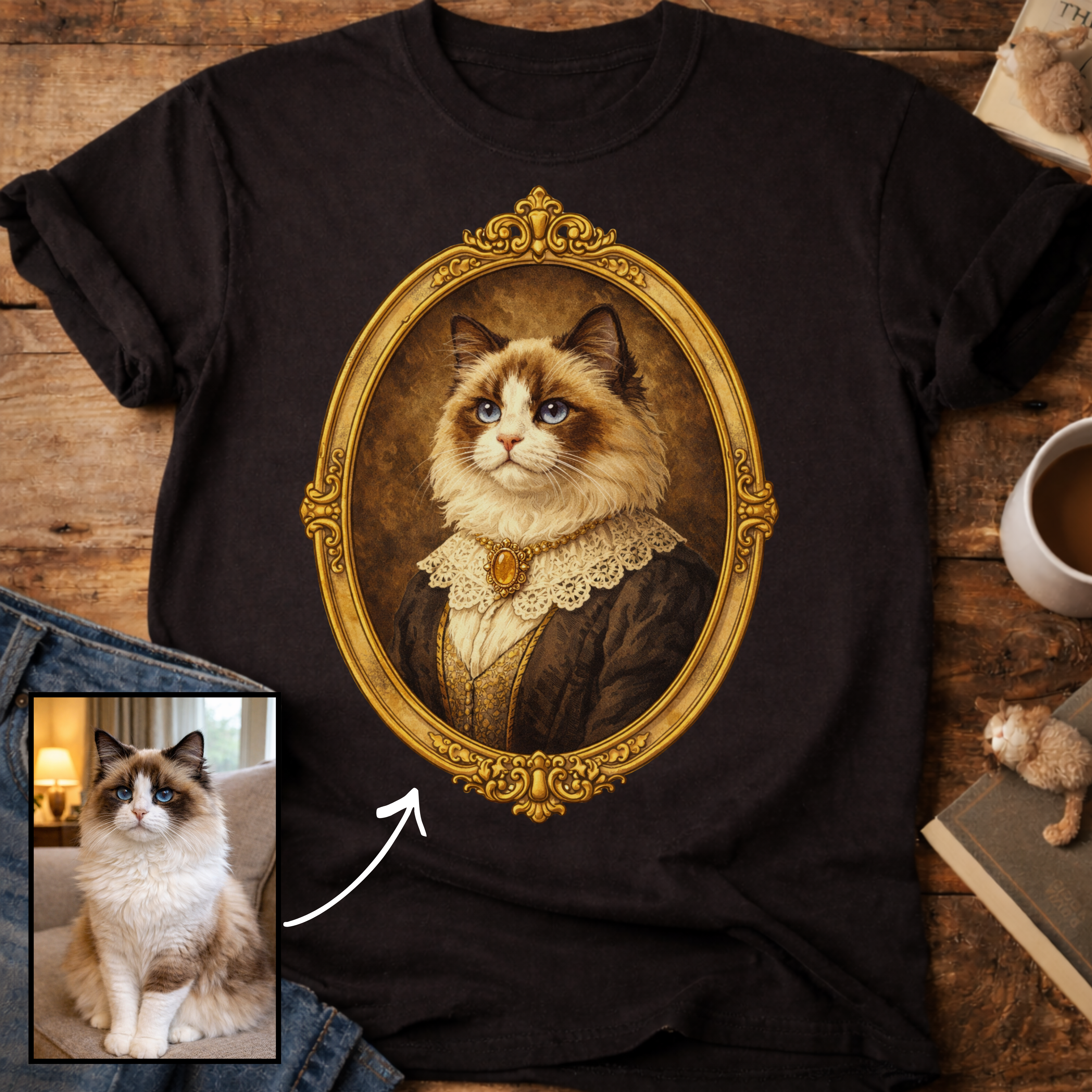 Victorian Heirloom Cat Portrait Personalized T-Shirt