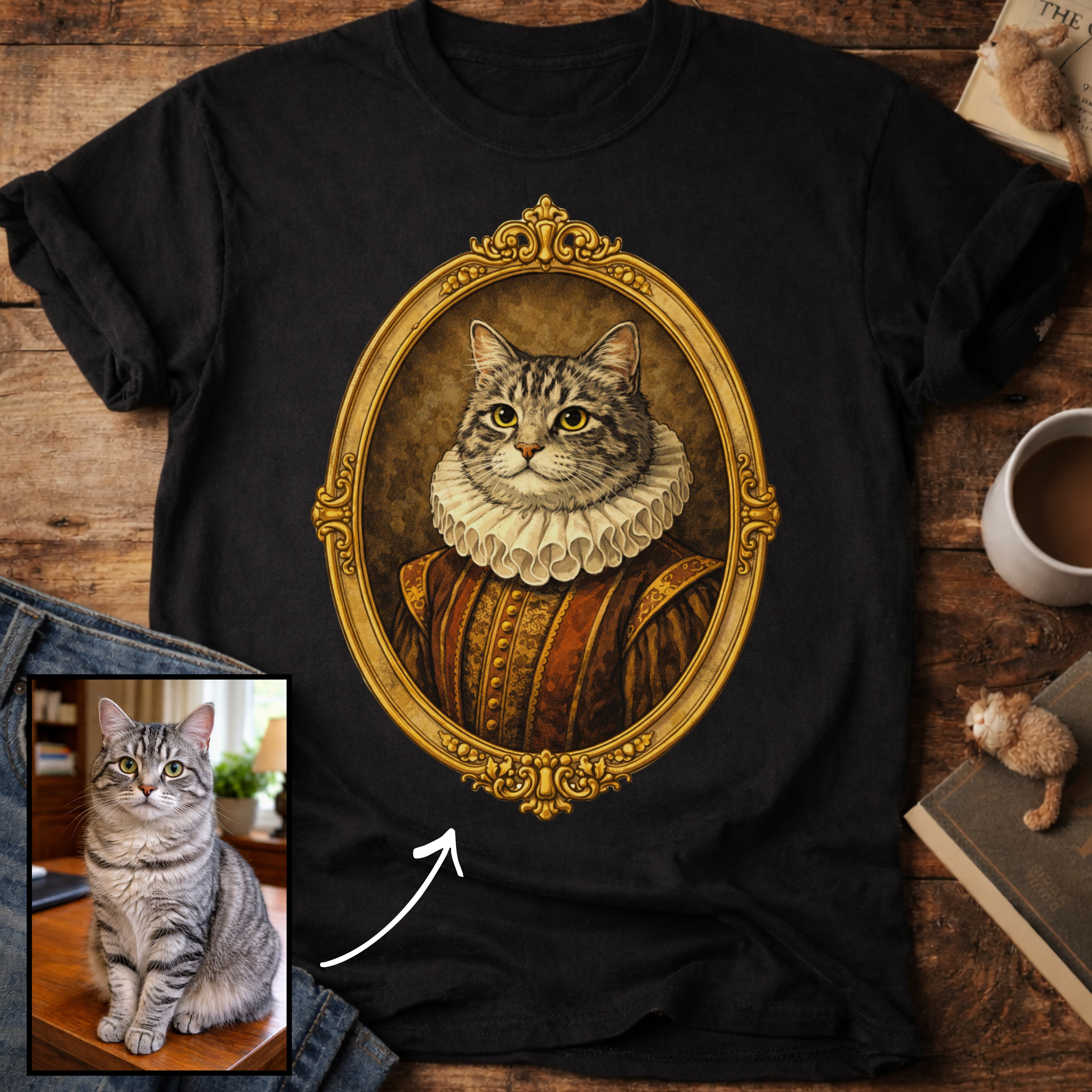 Renaissance Noble Cat Portrait Personalized T-Shirt