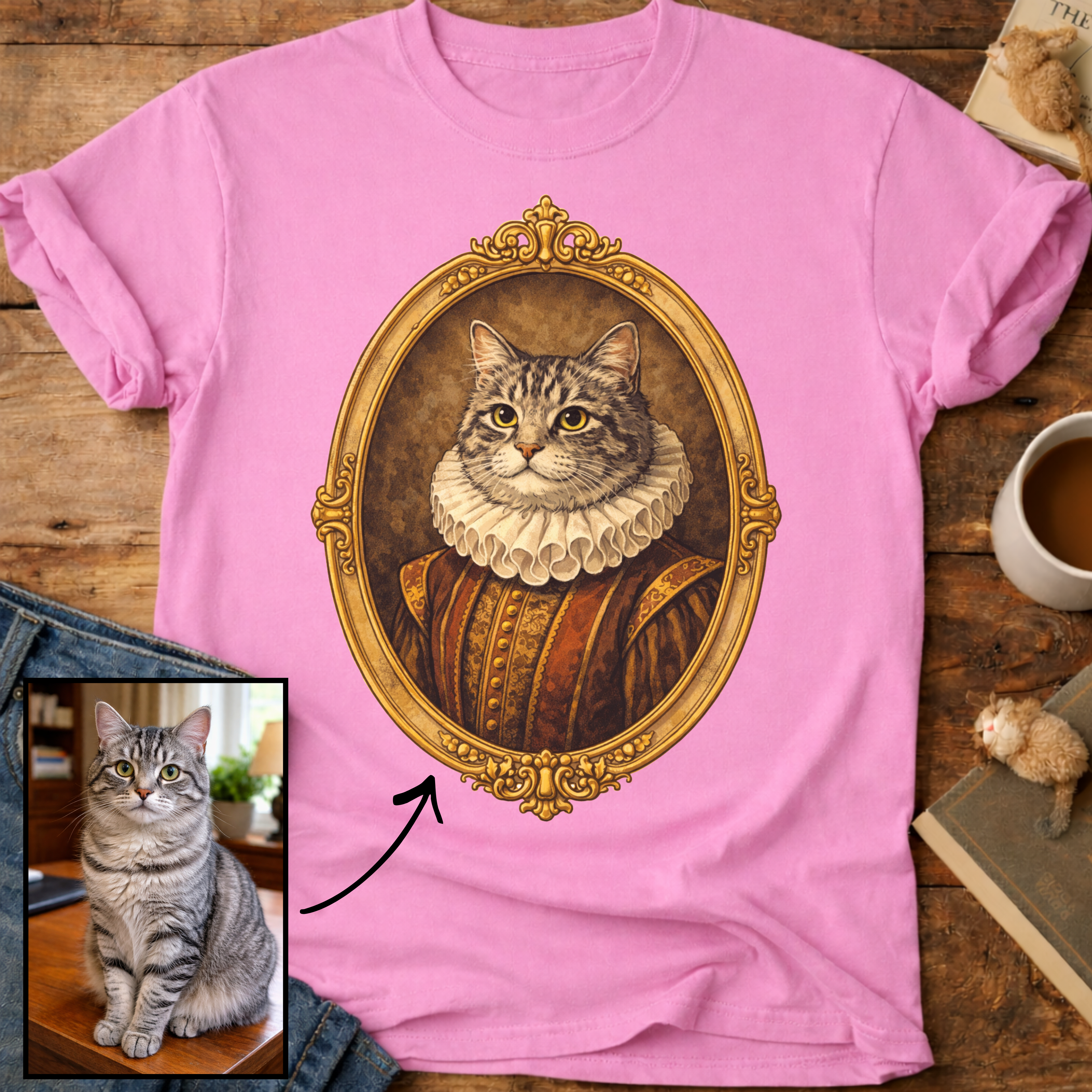 Renaissance Noble Cat Portrait Personalized T-Shirt