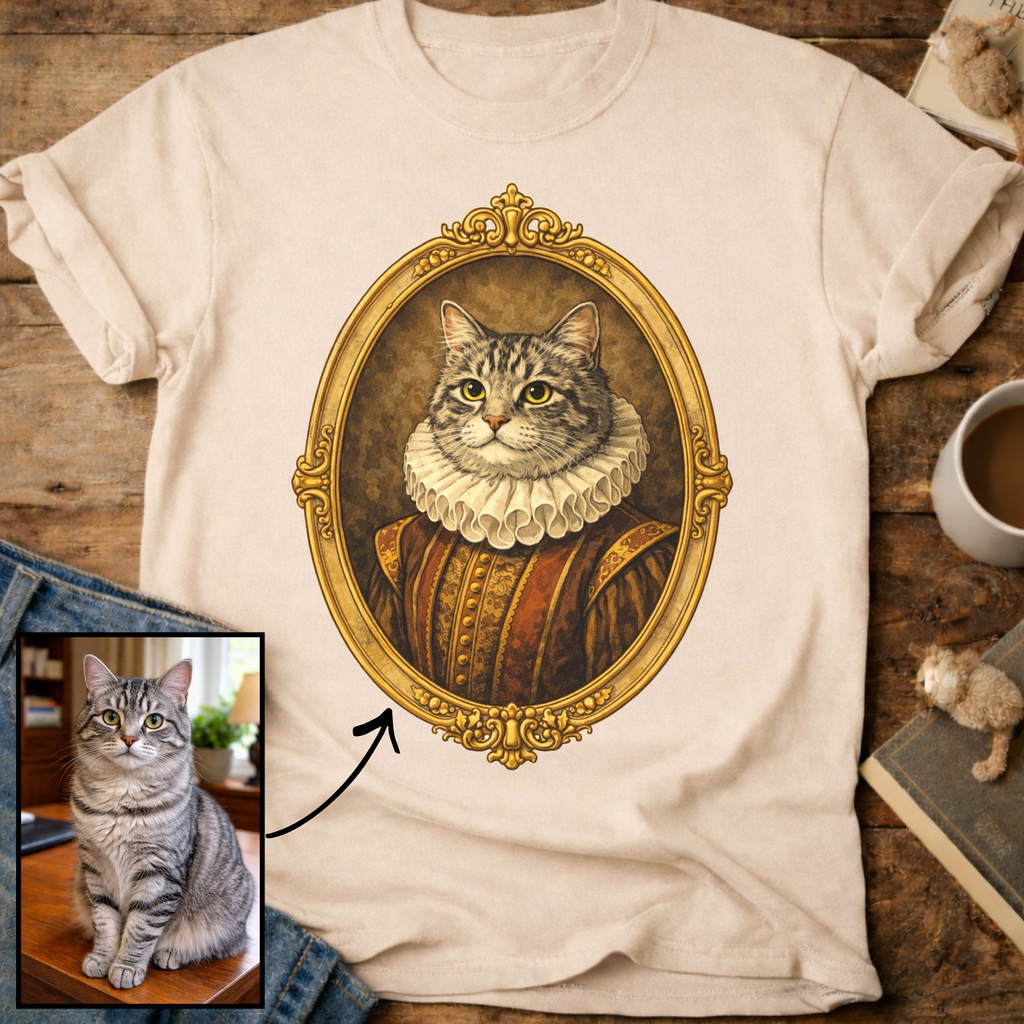 Renaissance Noble Cat Portrait Personalized T-Shirt