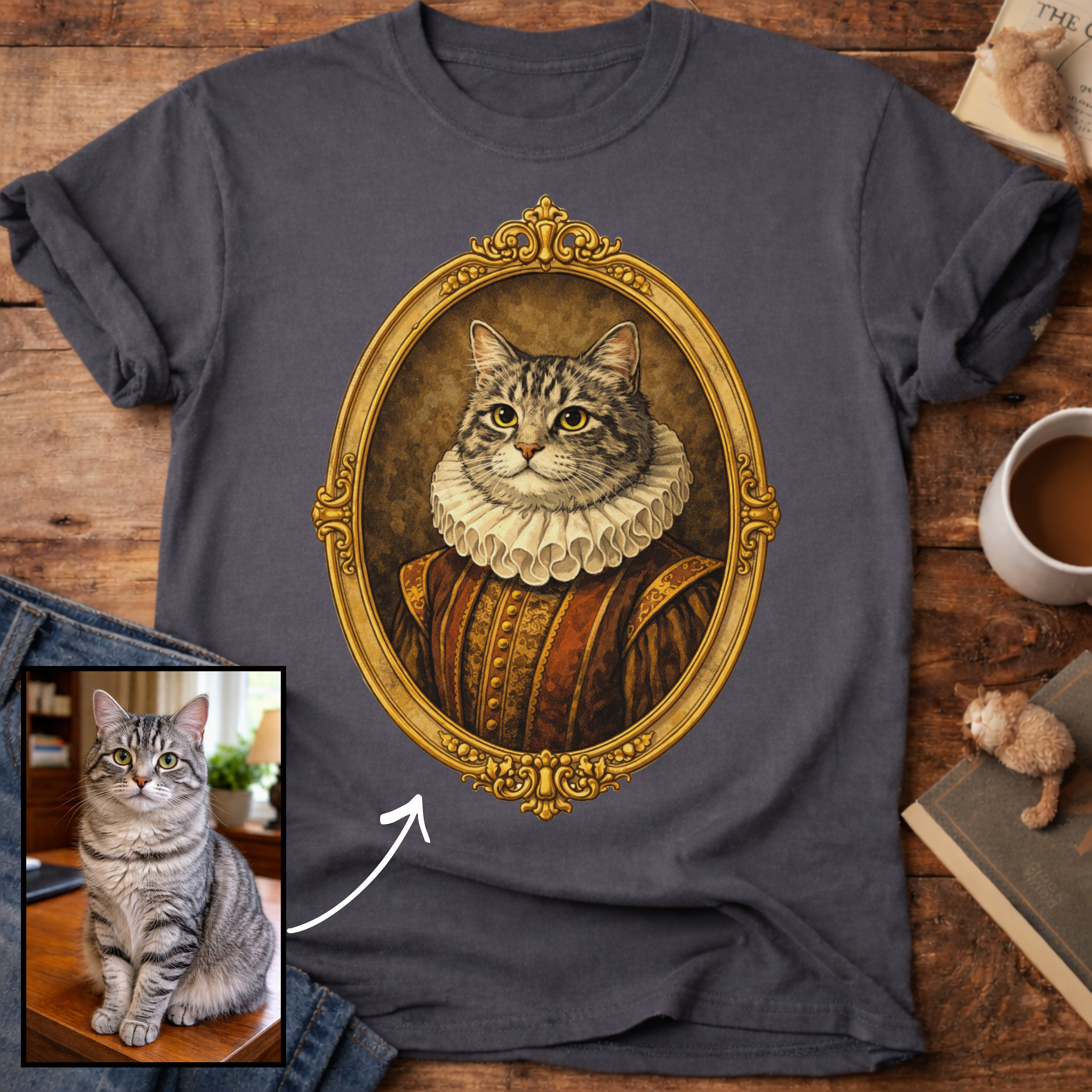 Renaissance Noble Cat Portrait Personalized T-Shirt