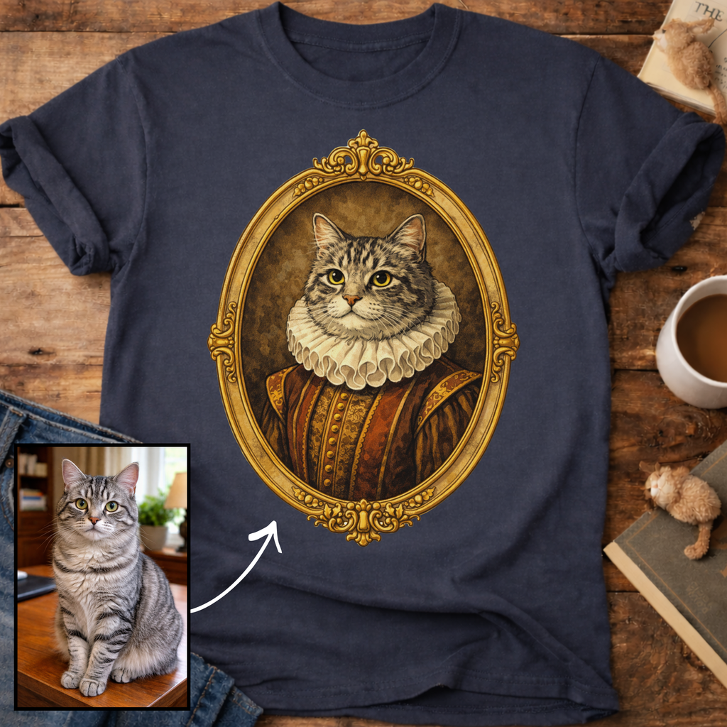 Renaissance Noble Cat Portrait Personalized T-Shirt