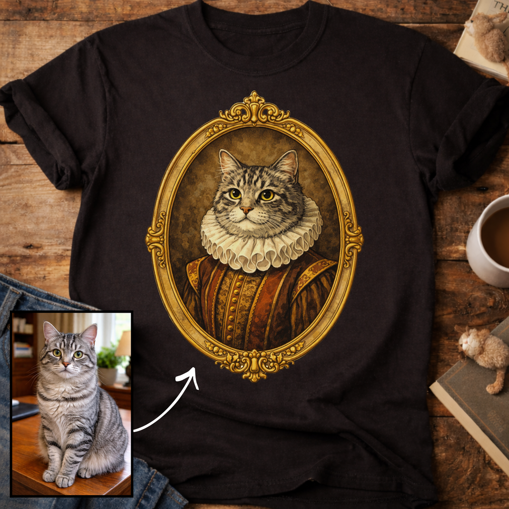 Renaissance Noble Cat Portrait Personalized T-Shirt