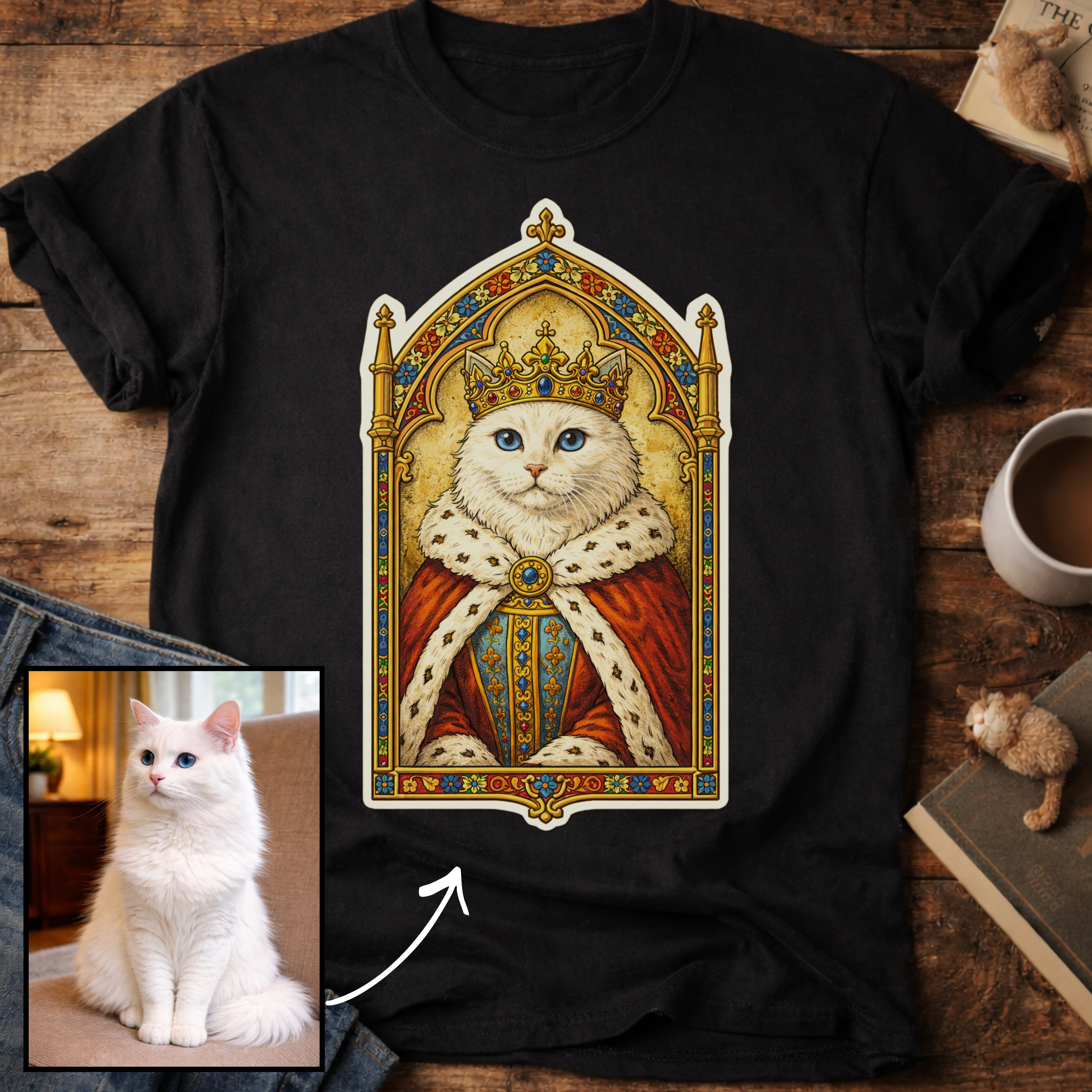 Medieval Cat Portrait Personalized T-Shirt
