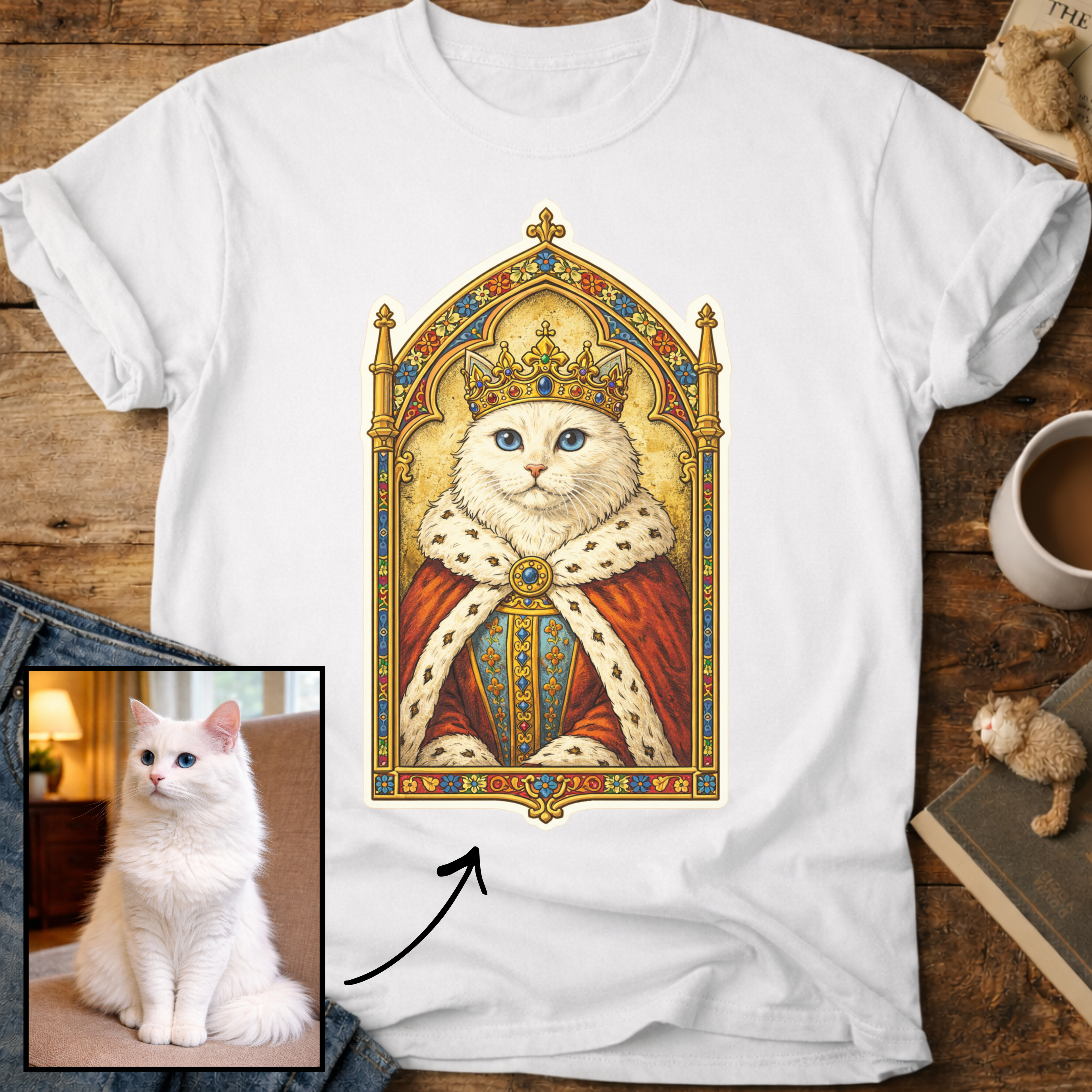 Medieval Cat Portrait Personalized T-Shirt