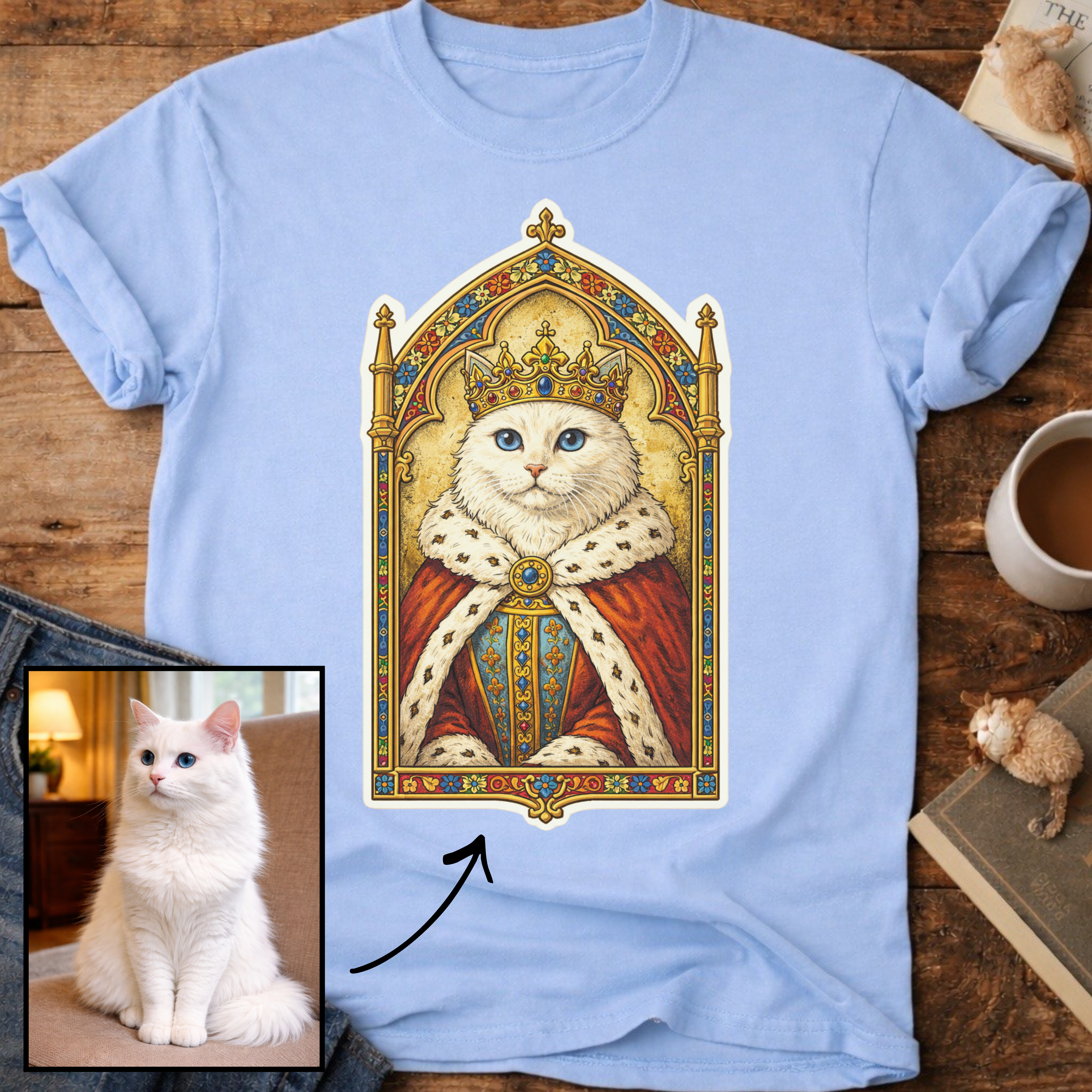Medieval Cat Portrait Personalized T-Shirt