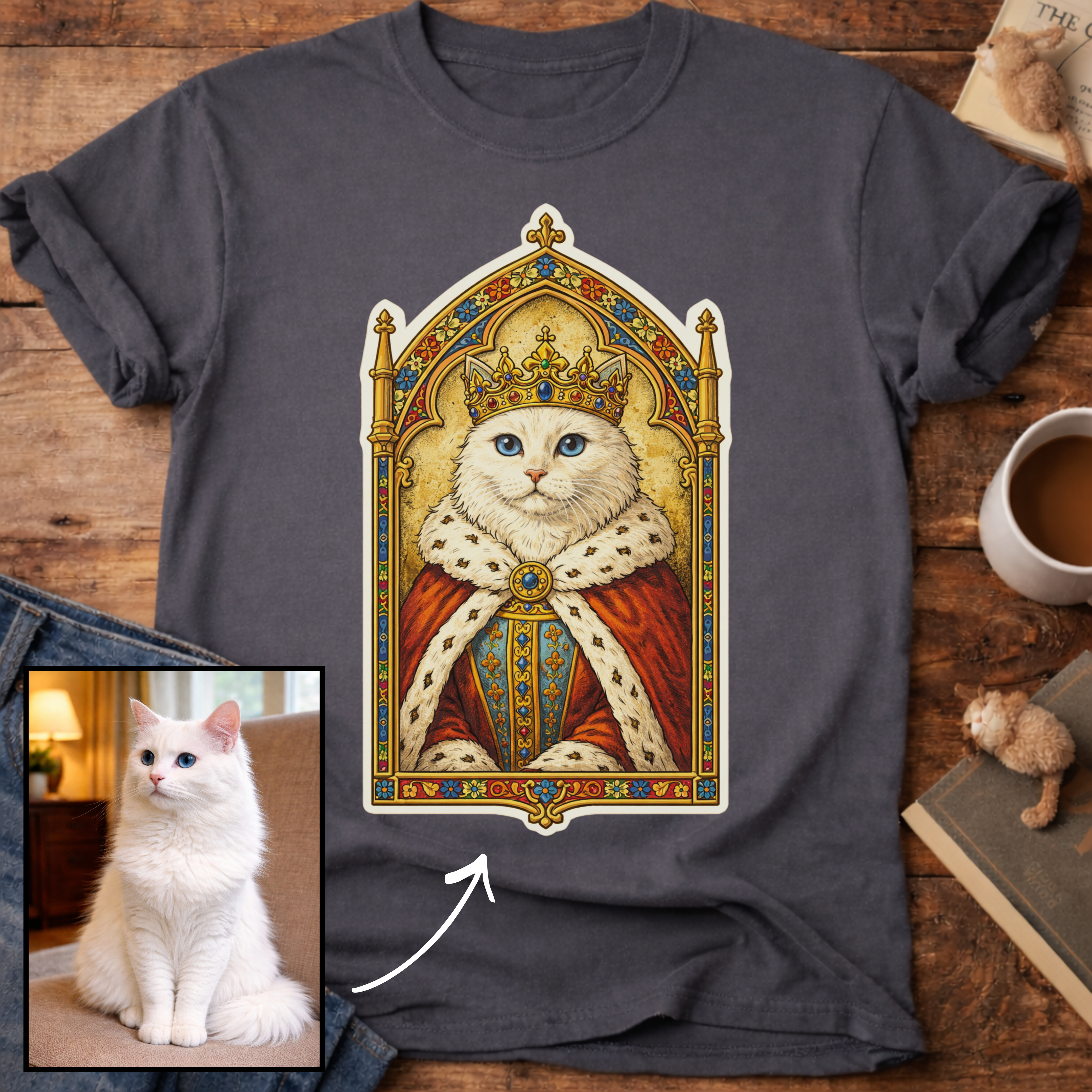 Medieval Cat Portrait Personalized T-Shirt
