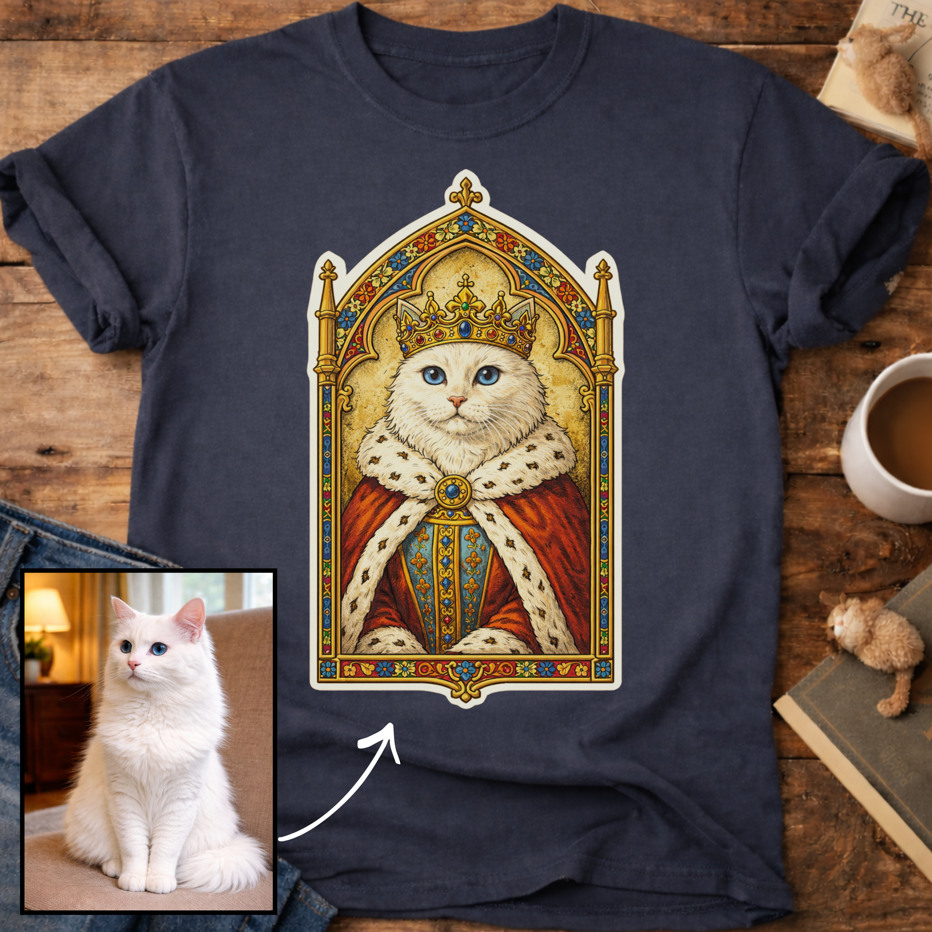 Medieval Cat Portrait Personalized T-Shirt