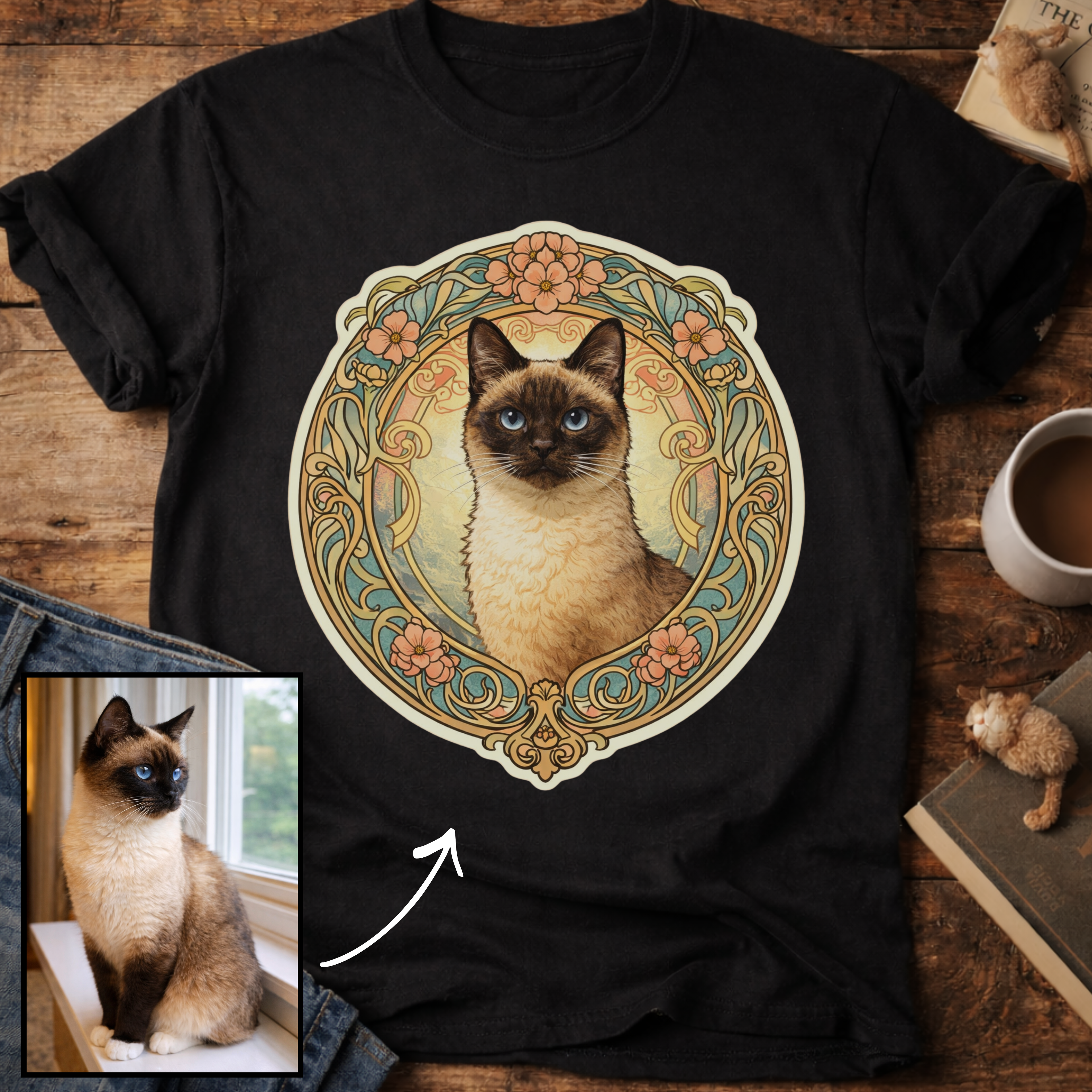 Art Nouveau Cat Portrait Personalized T-Shirt