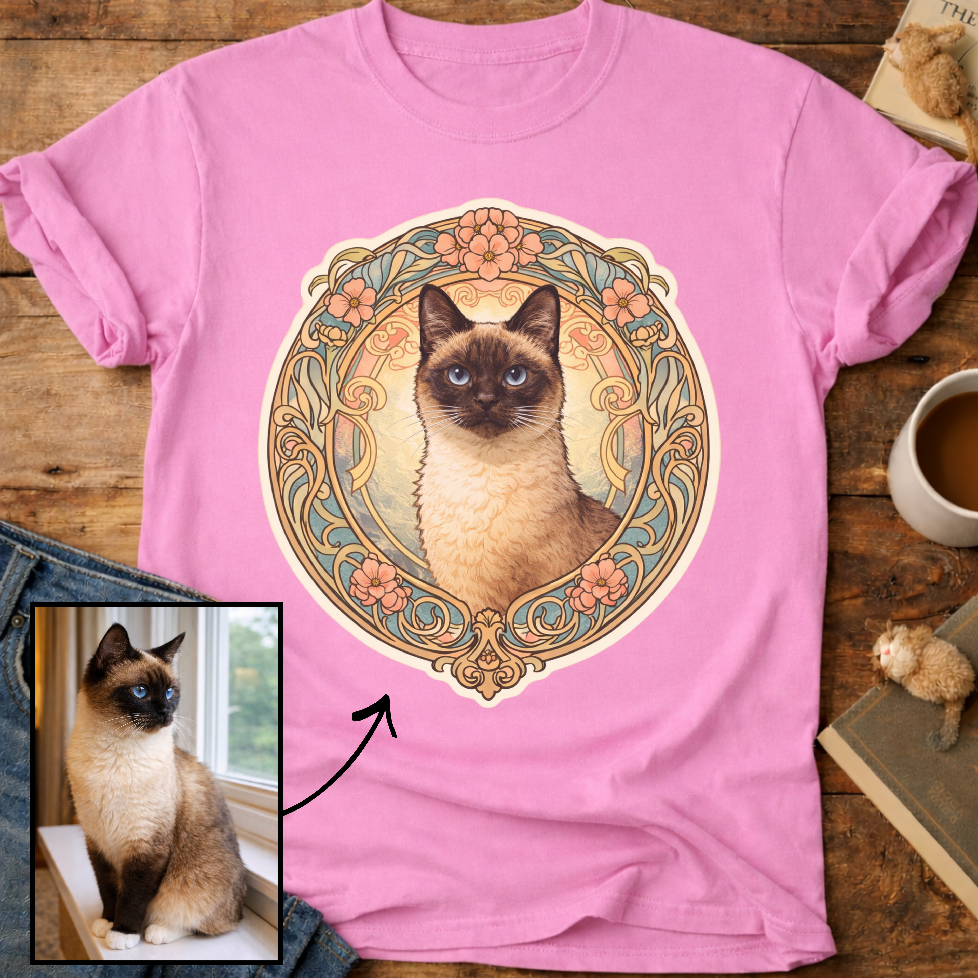 Art Nouveau Cat Portrait Personalized T-Shirt