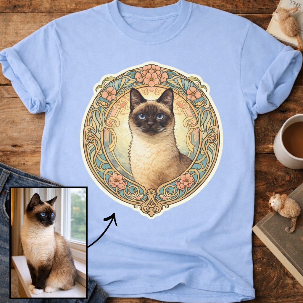 Art Nouveau Cat Portrait Personalized T-Shirt