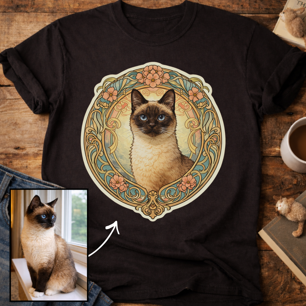 Art Nouveau Cat Portrait Personalized T-Shirt