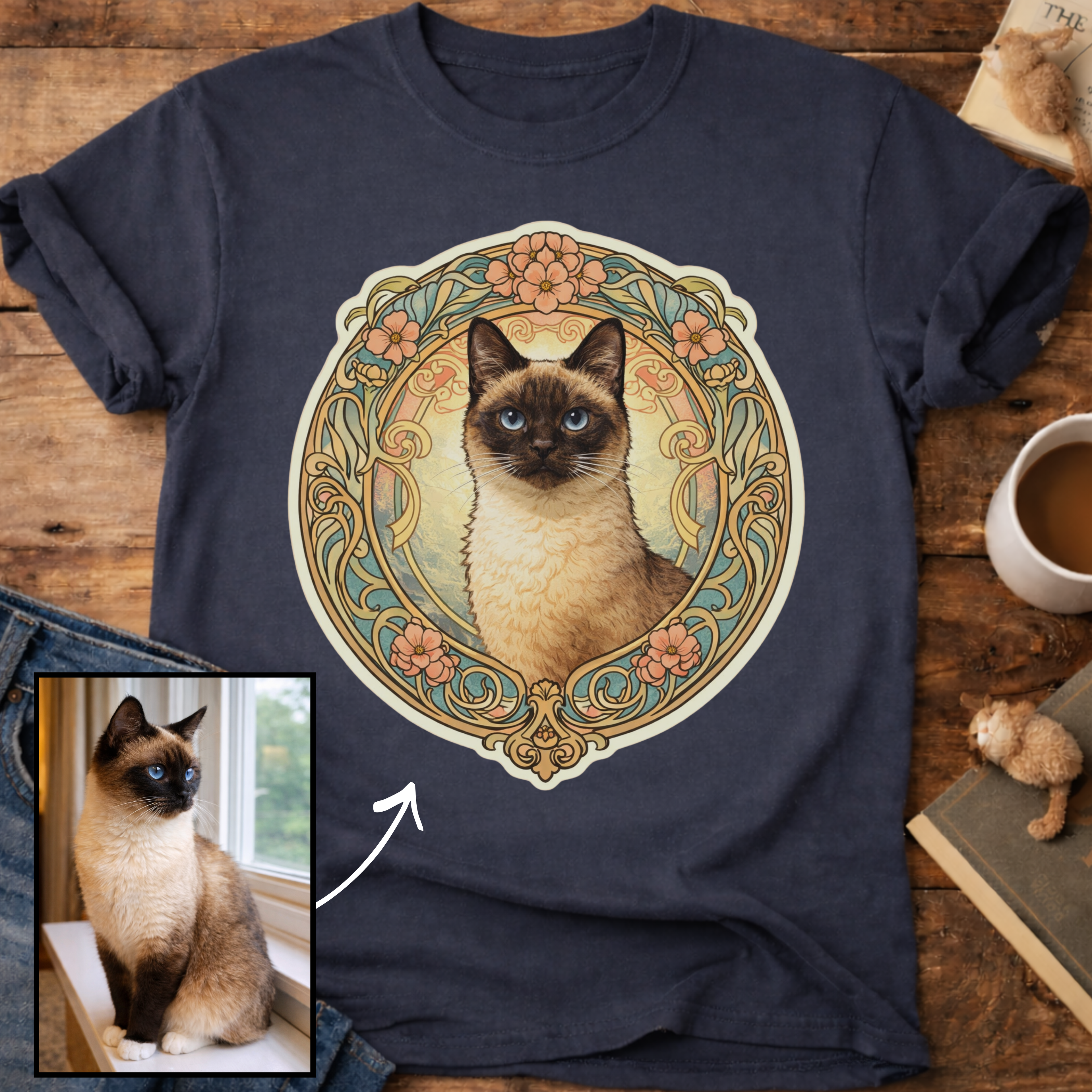 Art Nouveau Cat Portrait Personalized T-Shirt