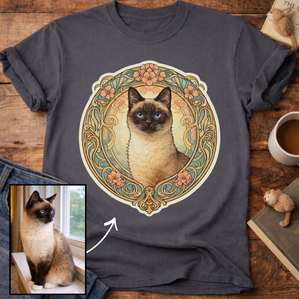 Art Nouveau Cat Portrait Personalized T-Shirt