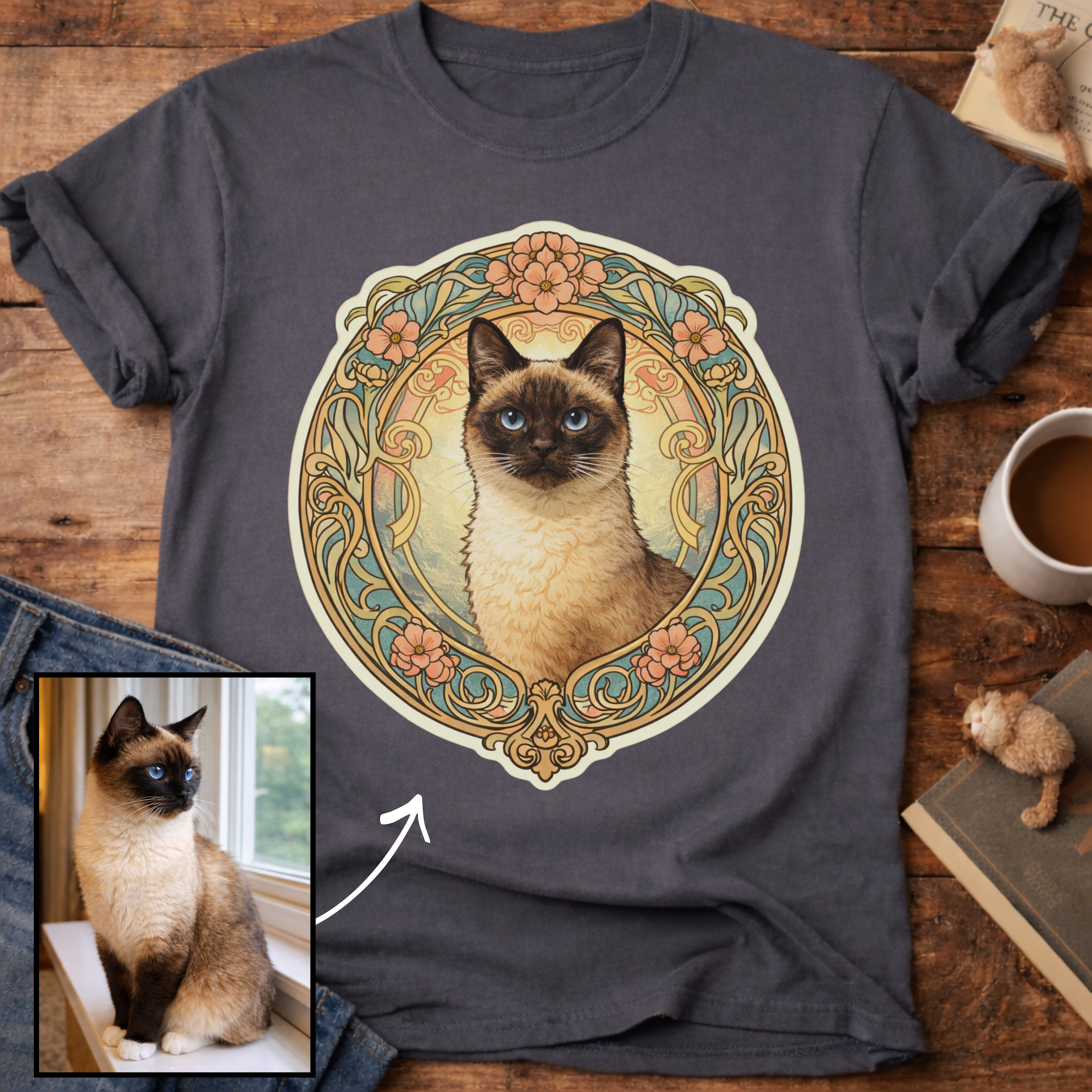 Art Nouveau Cat Portrait Personalized T-Shirt