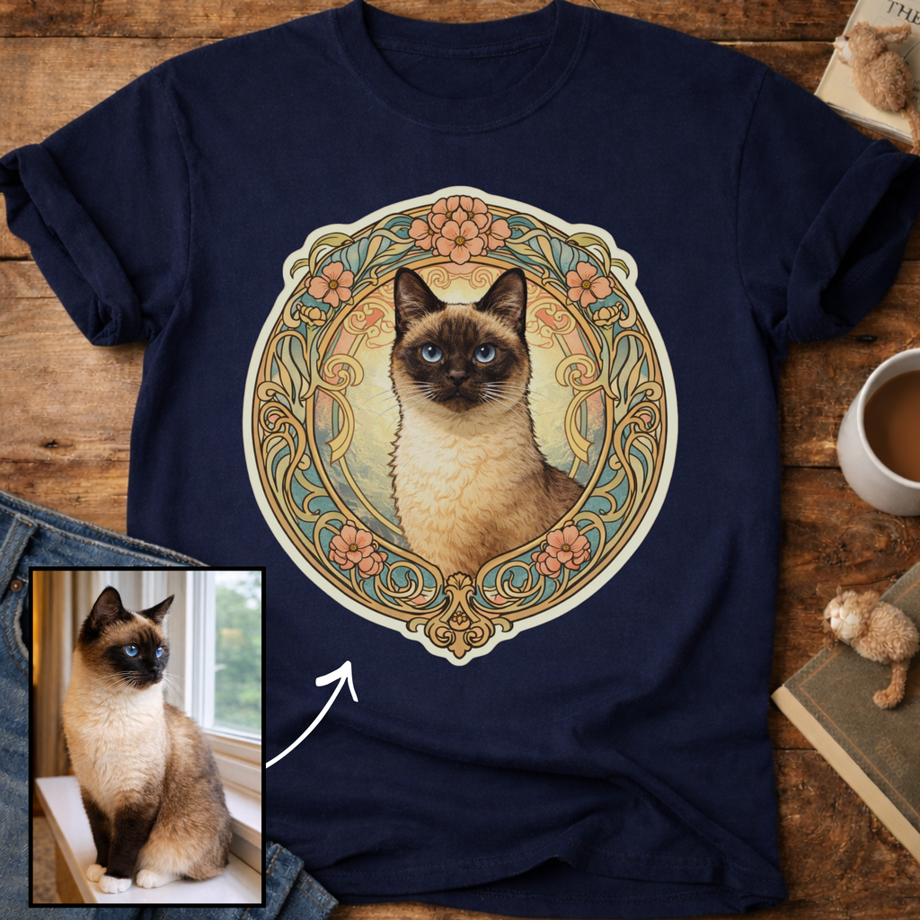 Art Nouveau Cat Portrait Personalized T-Shirt