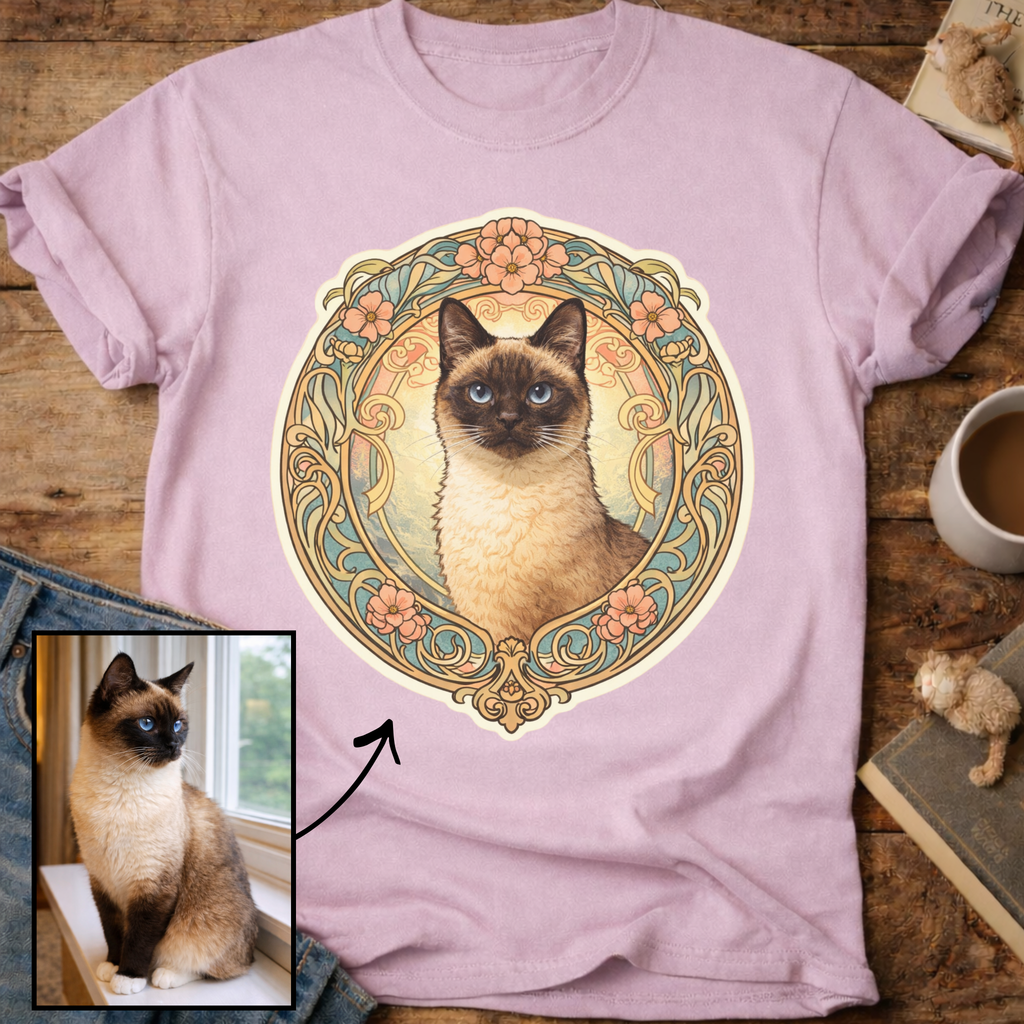 Art Nouveau Cat Portrait Personalized T-Shirt