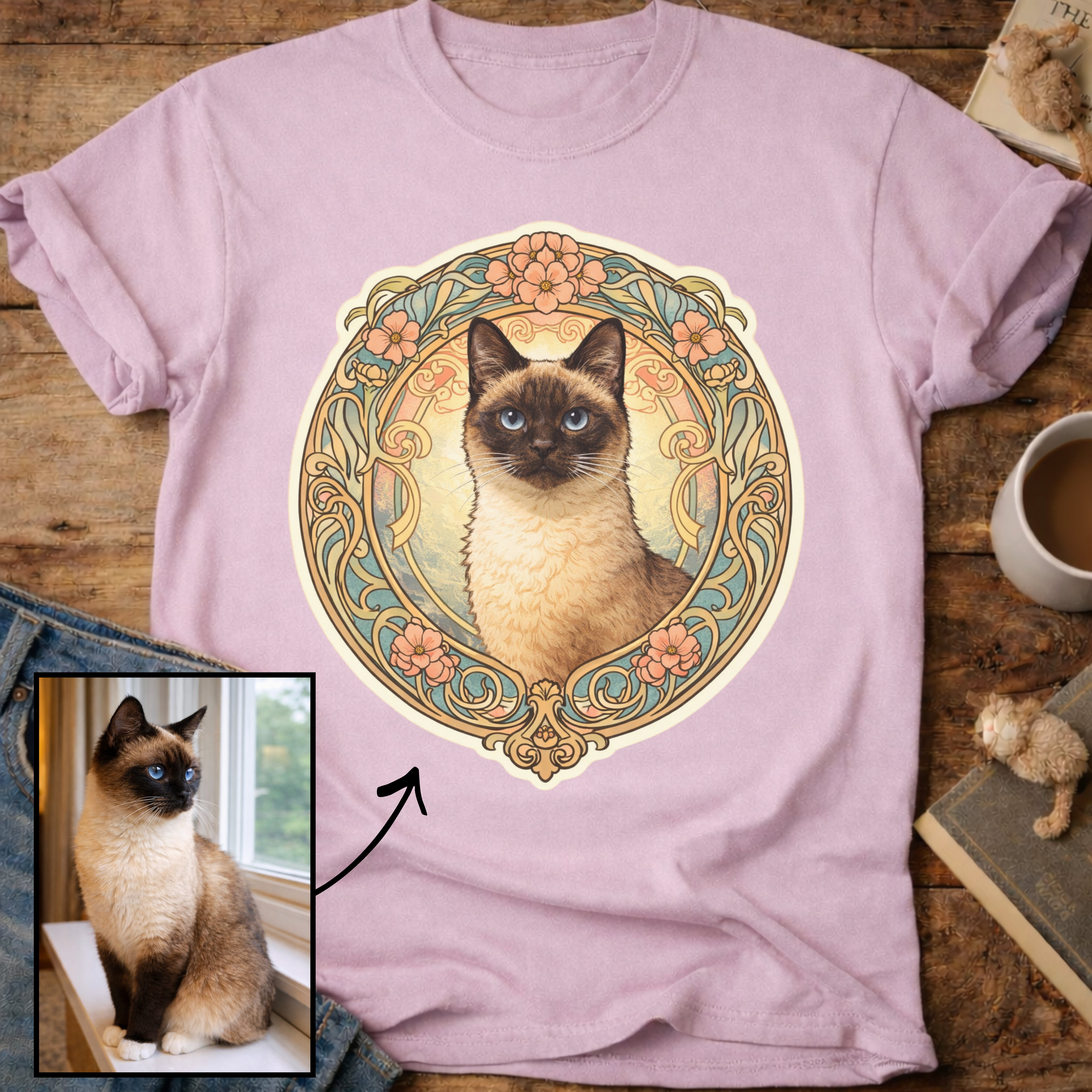 Art Nouveau Cat Portrait Personalized T-Shirt