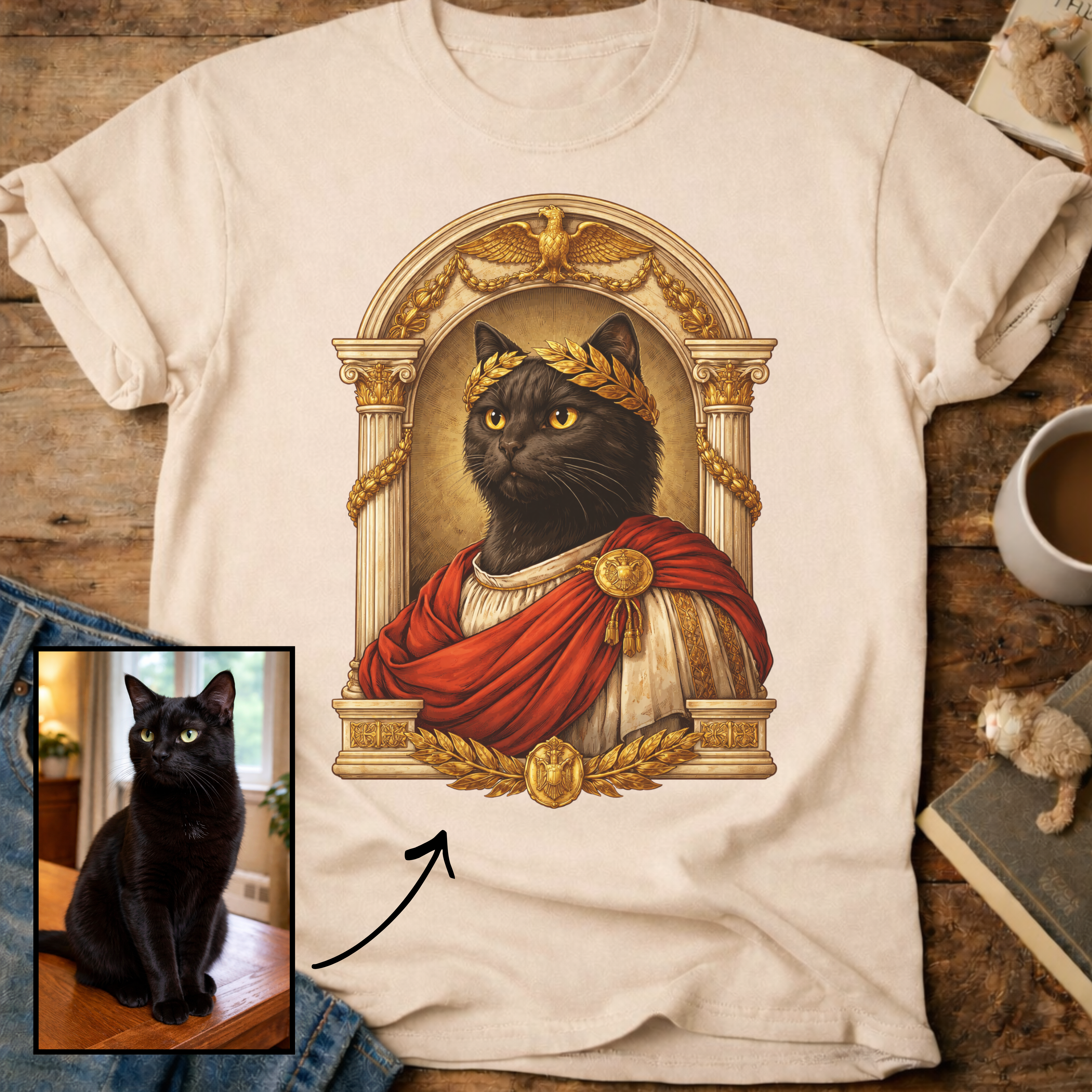 Laureled Emperor Cat Portrait Personalized T-Shirt