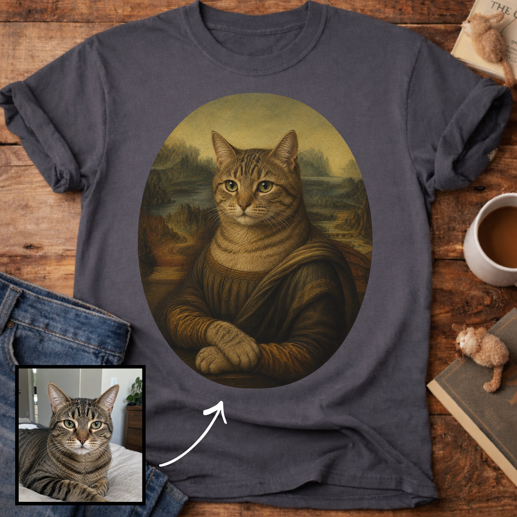 Custom Cat Mona Lisa T-Shirt — Vintage Portrait Personalized Cat Tee