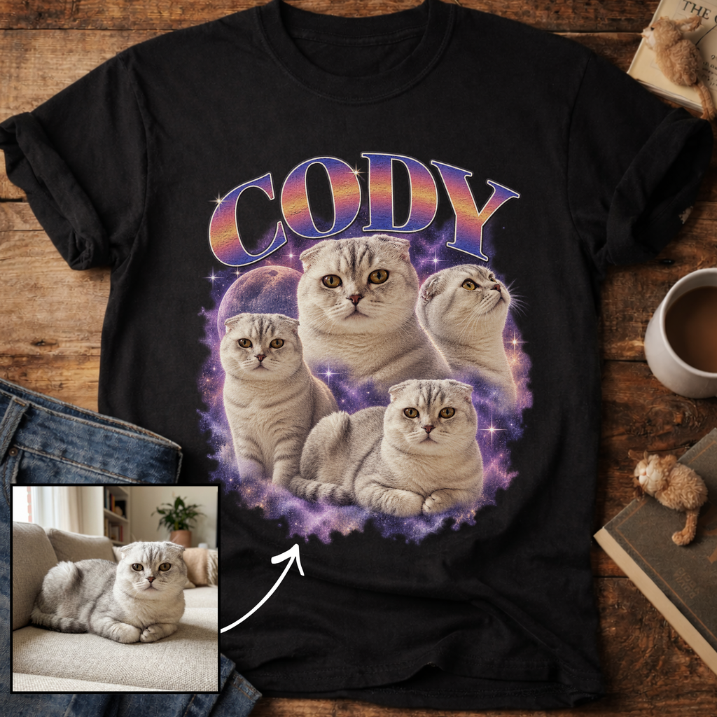 Custom Cat Graphic T-Shirt — Retro Portraits Personalized Cat