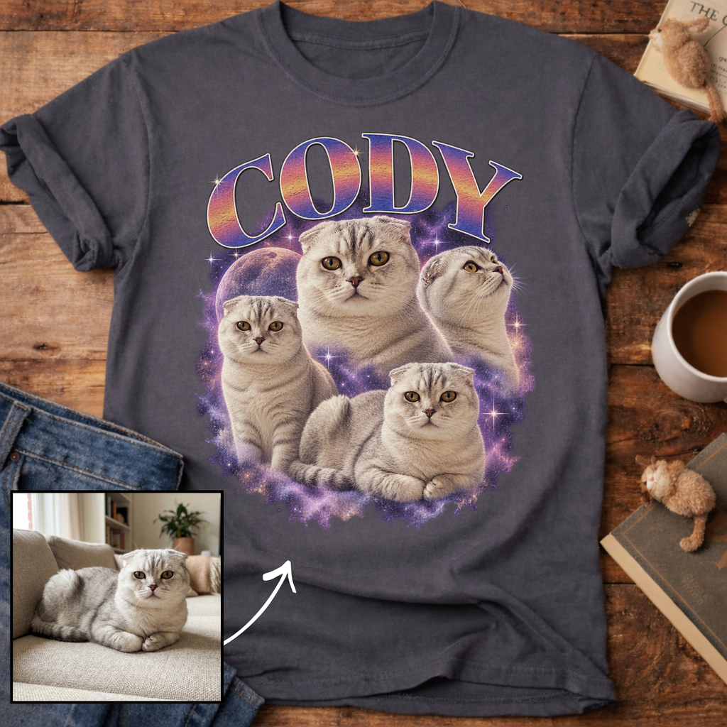 Custom Cat Graphic T-Shirt — Retro Portraits Personalized Cat