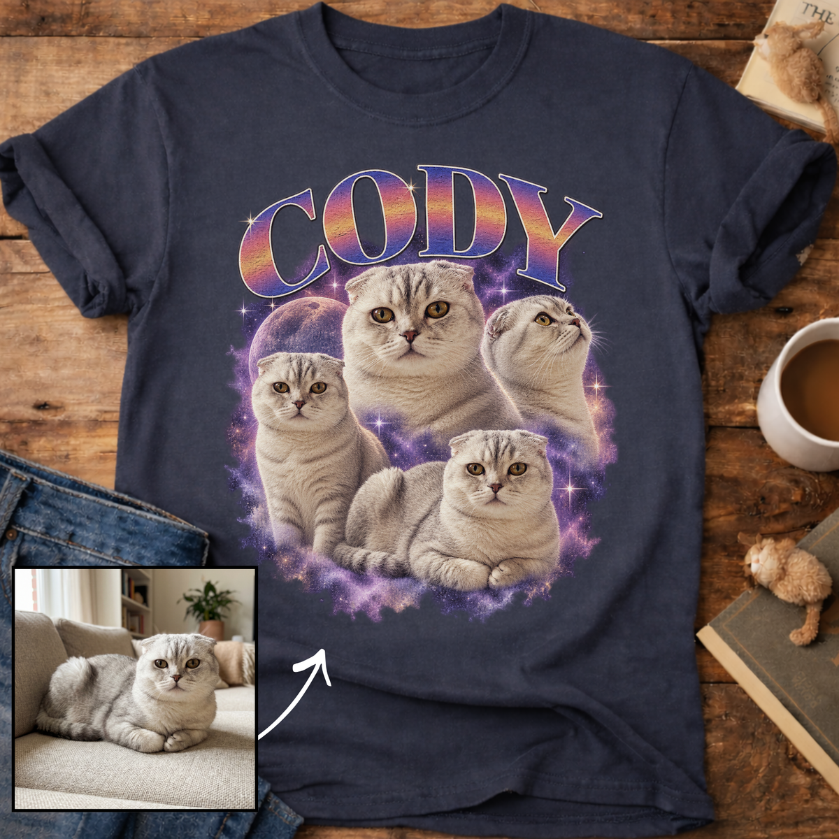 Custom Cat Graphic T-Shirt — Retro Portraits Personalized Cat