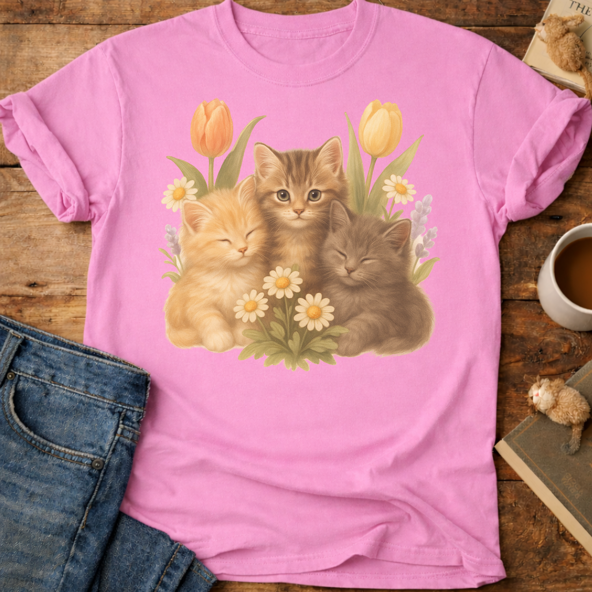 Cute Floral Kitten T-Shirt