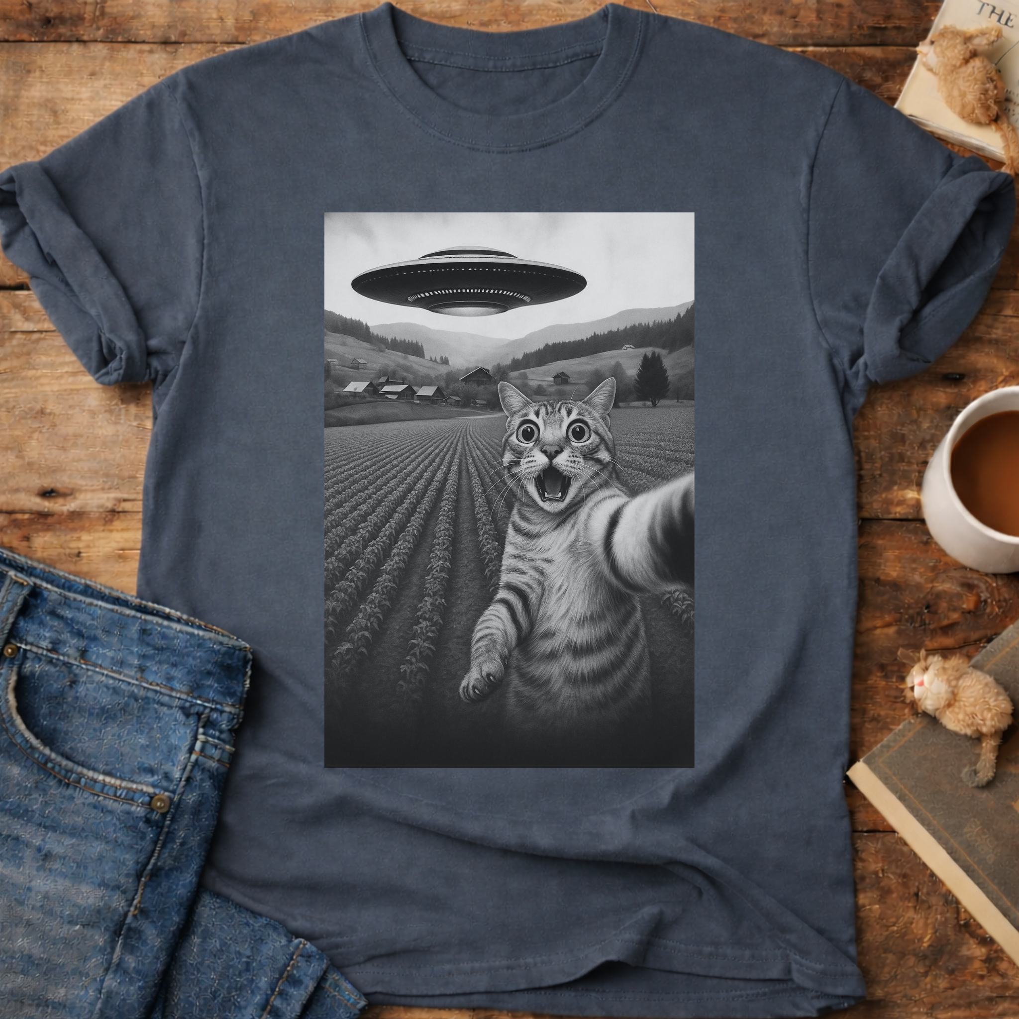 Cat Selfie with UFO T-Shirt