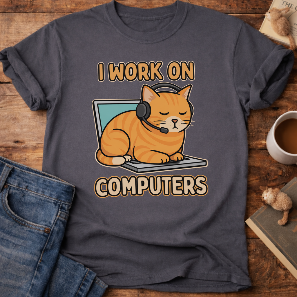 I Work On Computers Cat T-Shirt