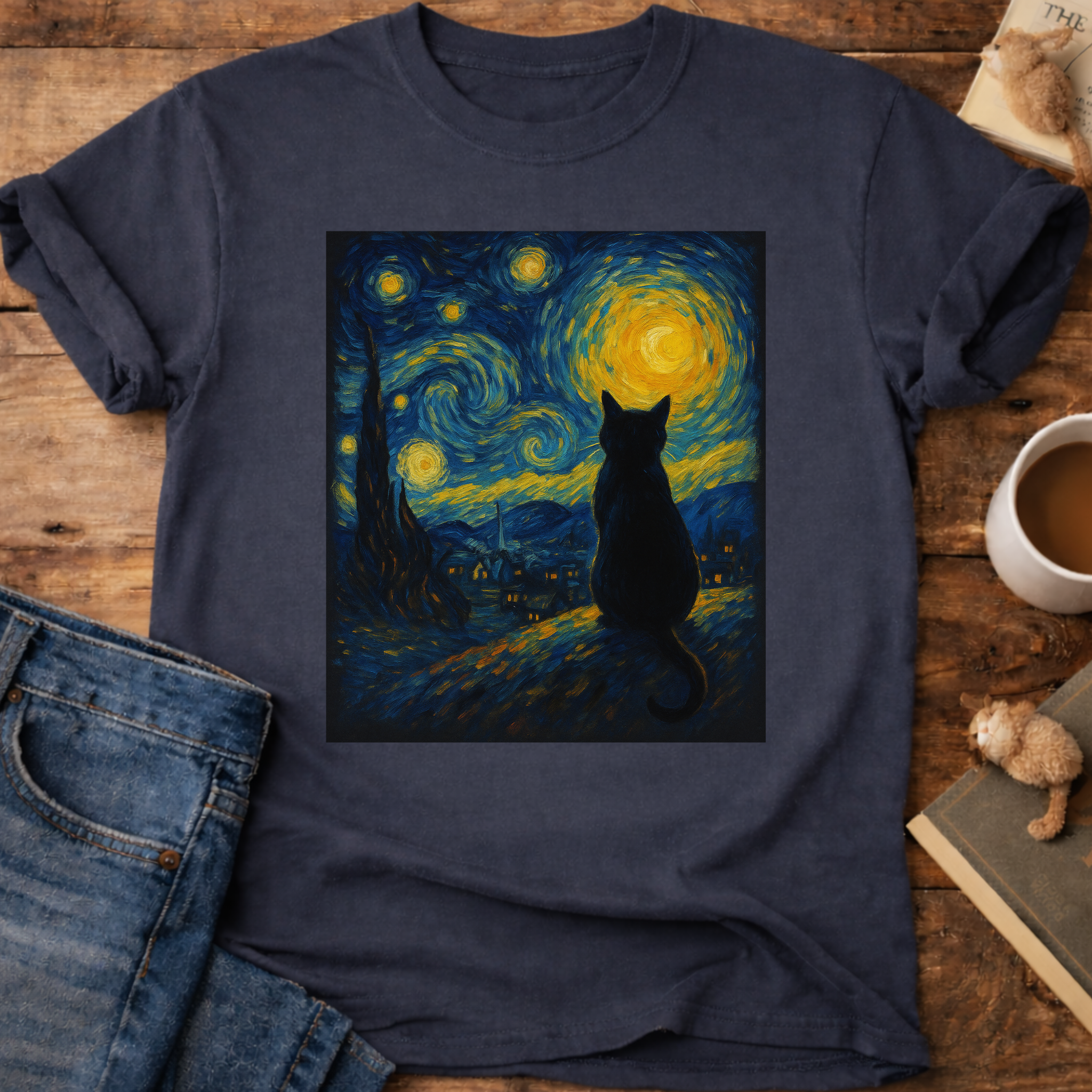 Starry Night Cat T‑Shirt