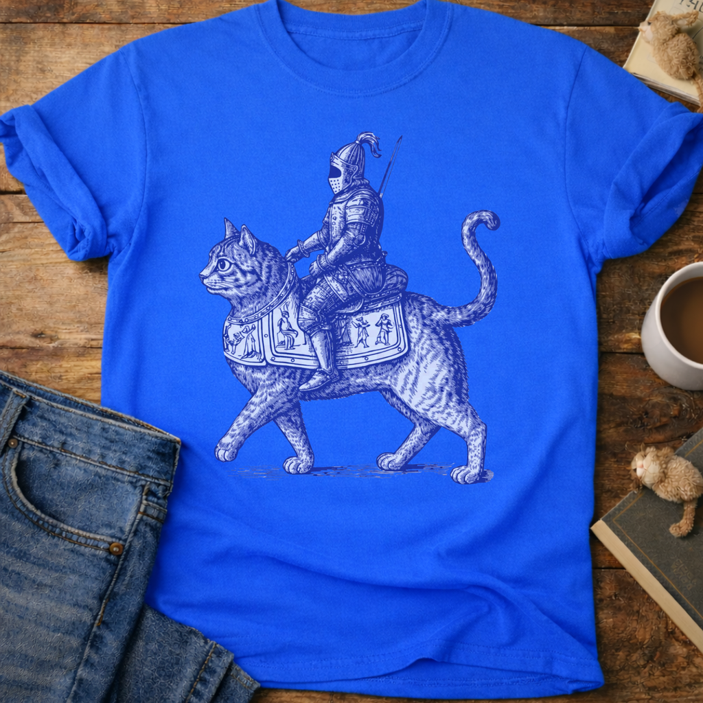 Medieval Knight Riding Cat T-Shirt