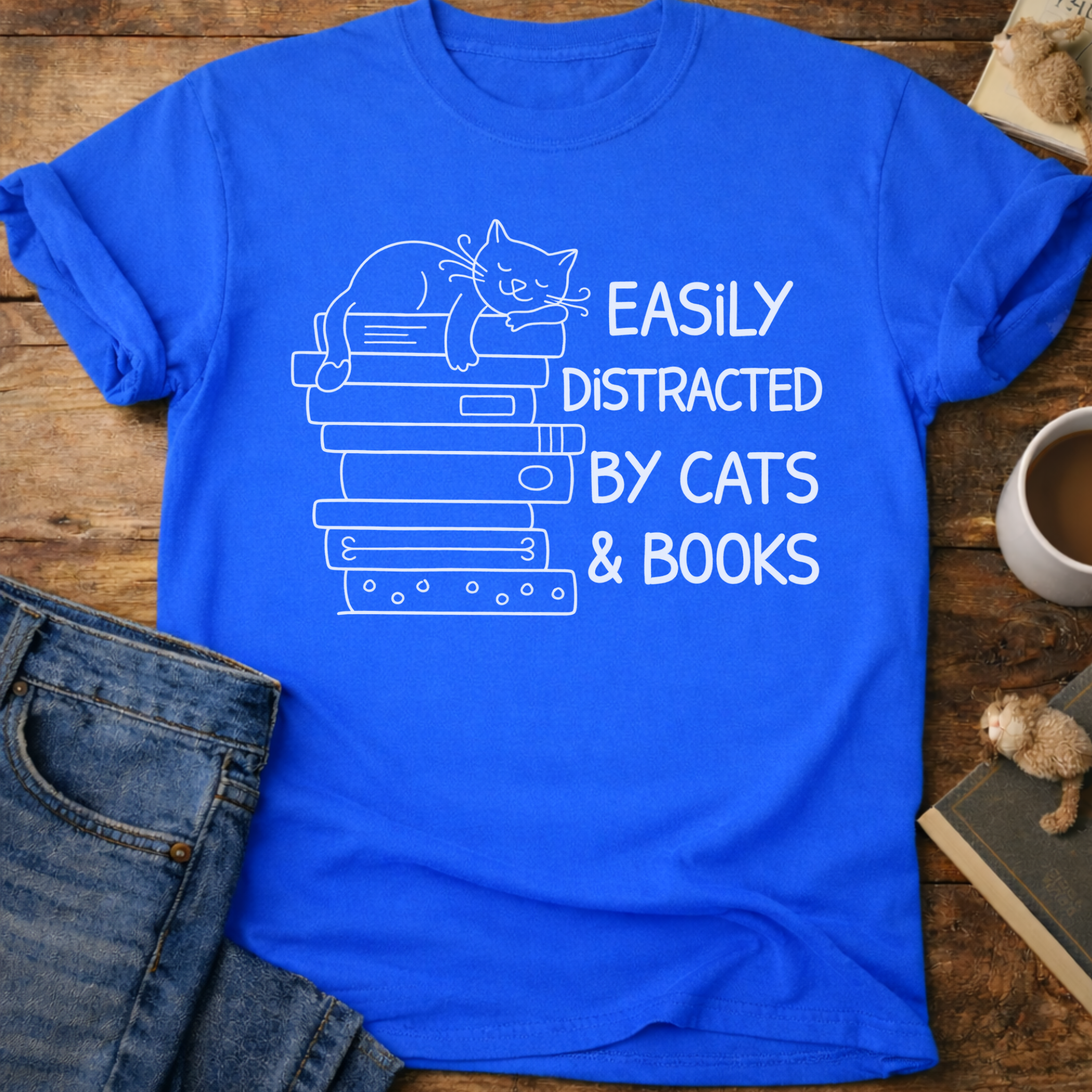 Easily Distracted by Cats & Books T-Shirt