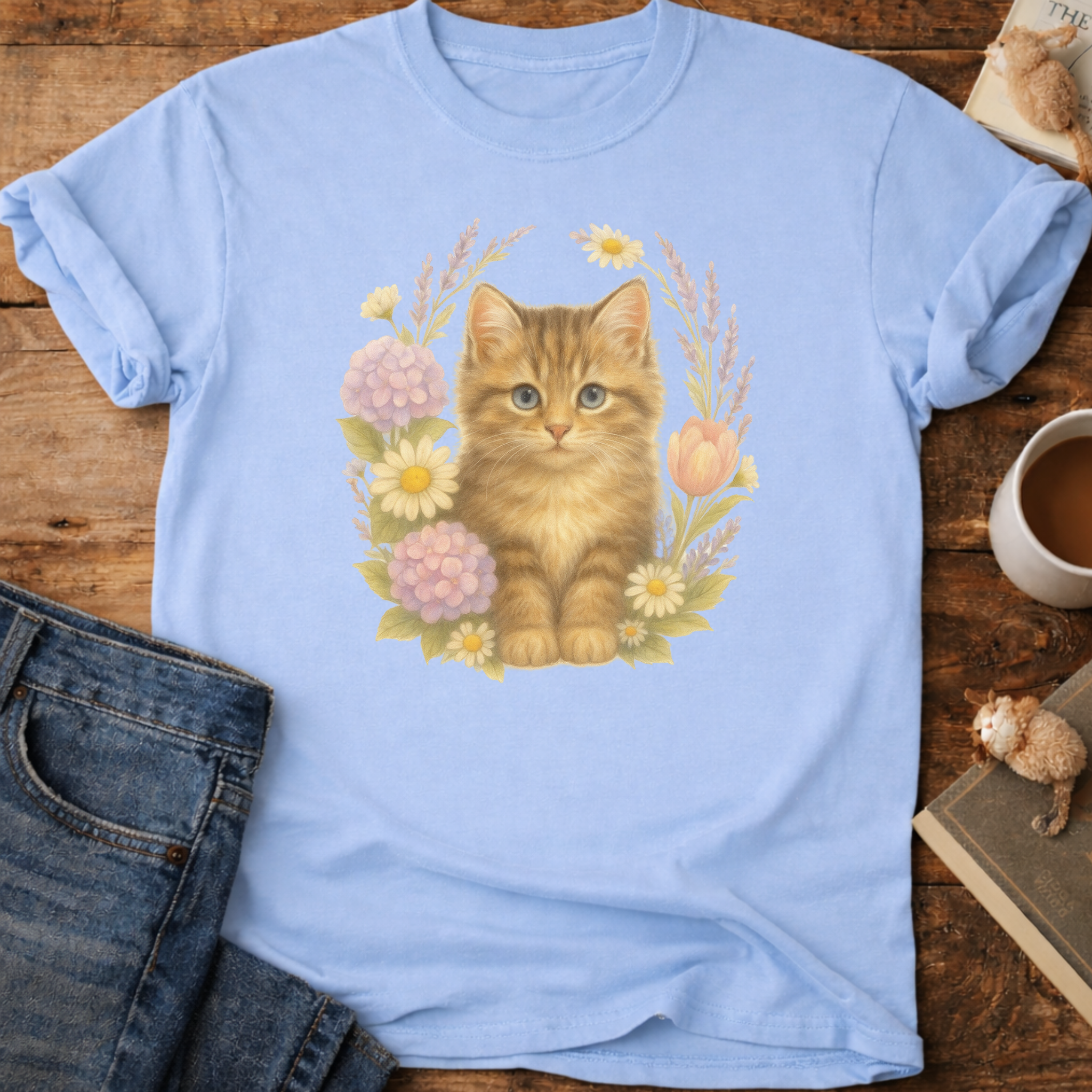Cute Kitten Floral T-Shirt